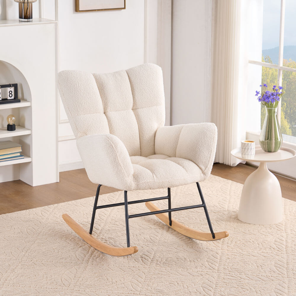Schaukelstuhl inkl. Hocker NARA - Bouclé Weiß