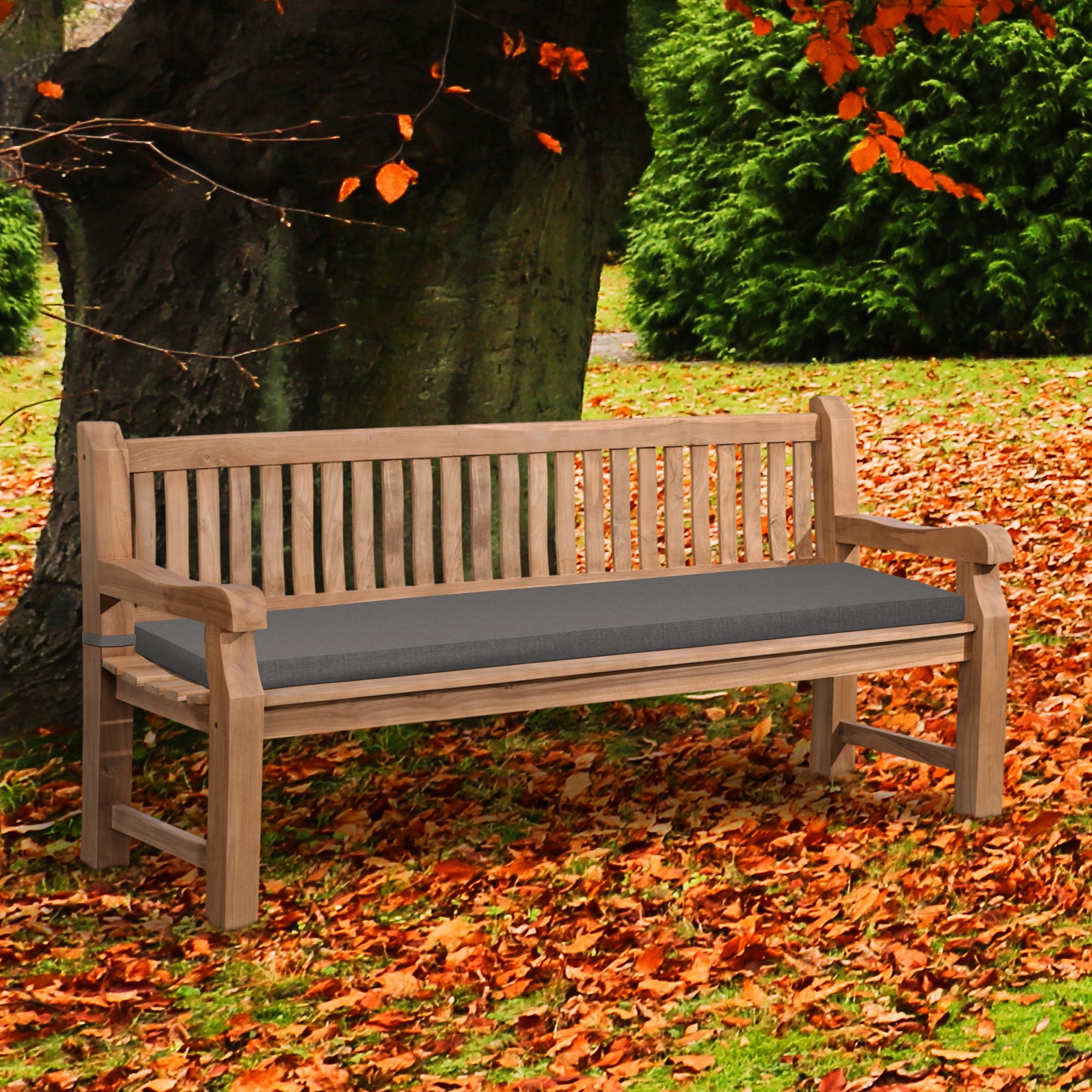 Teakbank Jackson mit Sitzkissen 200 cm + teak, dunkelgrau