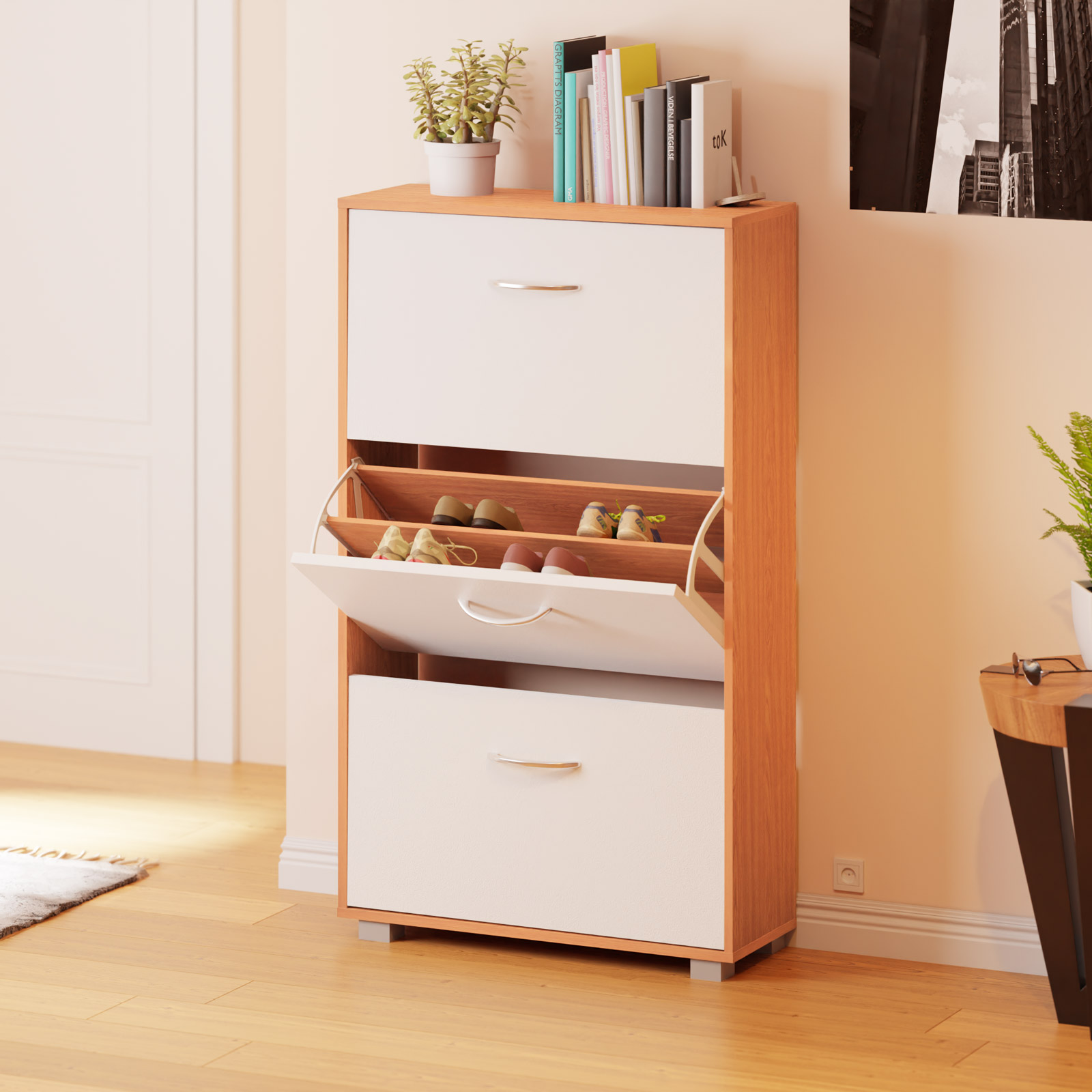 Schuhschrank Buche/Weiß 115x60x24cm