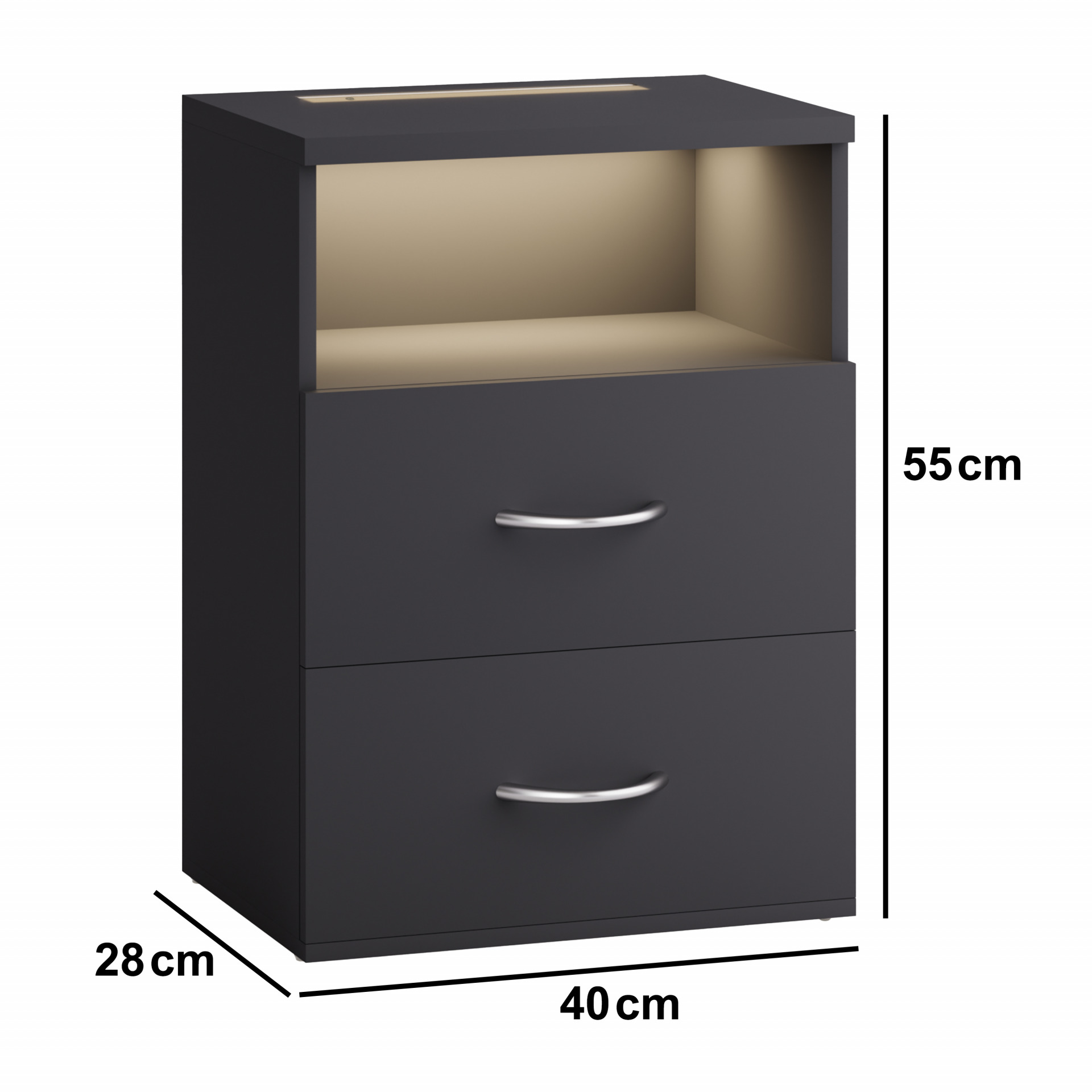 Nachttisch Jamie 2er-Set Anthrazit 55x40x28cm