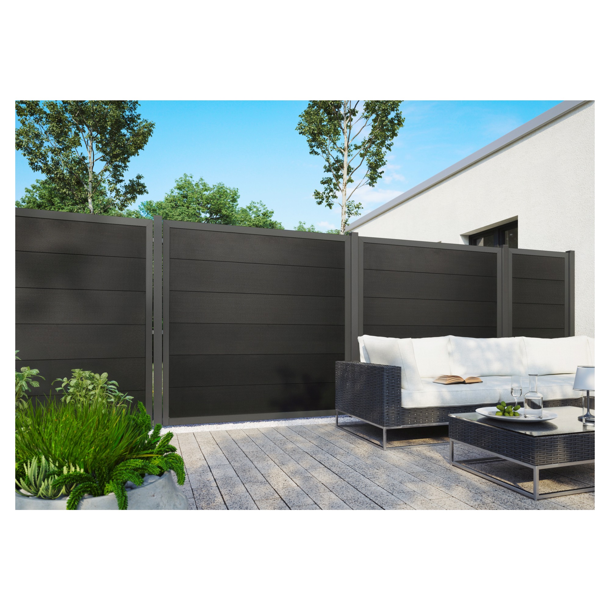 530479 MALÖ-Serie anthrazit, 180 x 180 cm, WPC-Zaun, ALU-Rahmen anthrazit