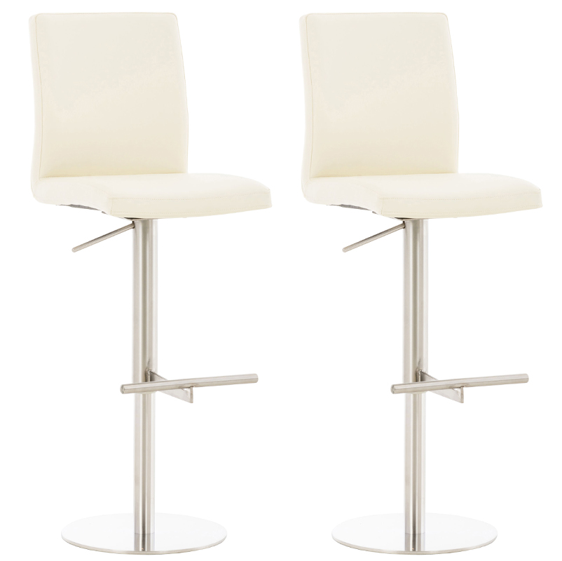 2er Set Barhocker Cadiz Kunstleder edelstahl, creme