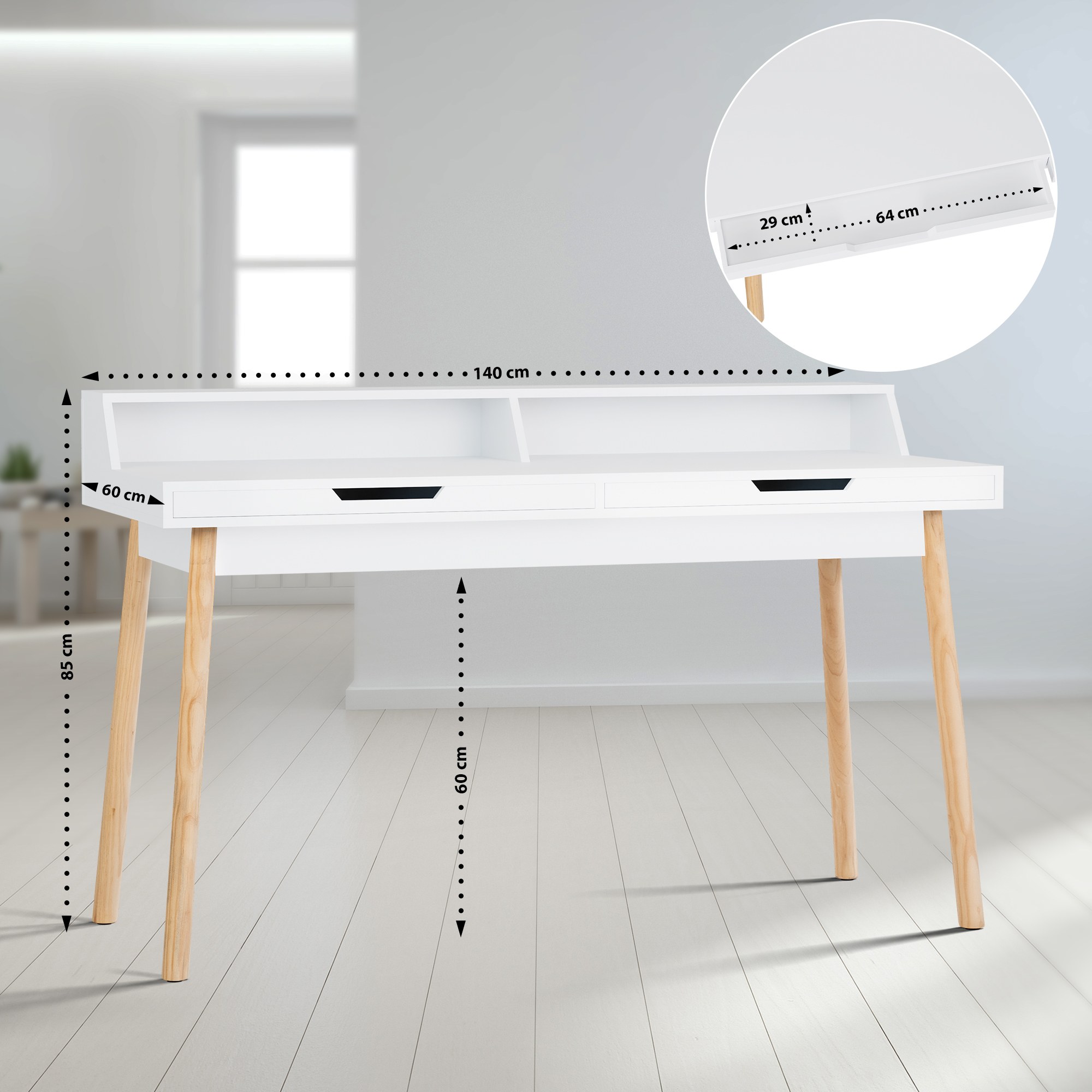Schreibtisch Eaton 140 cm, weiß