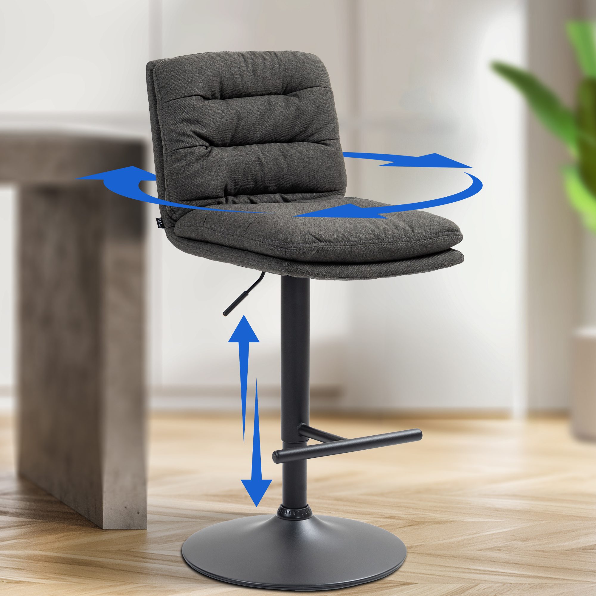 Barhocker Damar Stoff schwarz, dunkelgrau