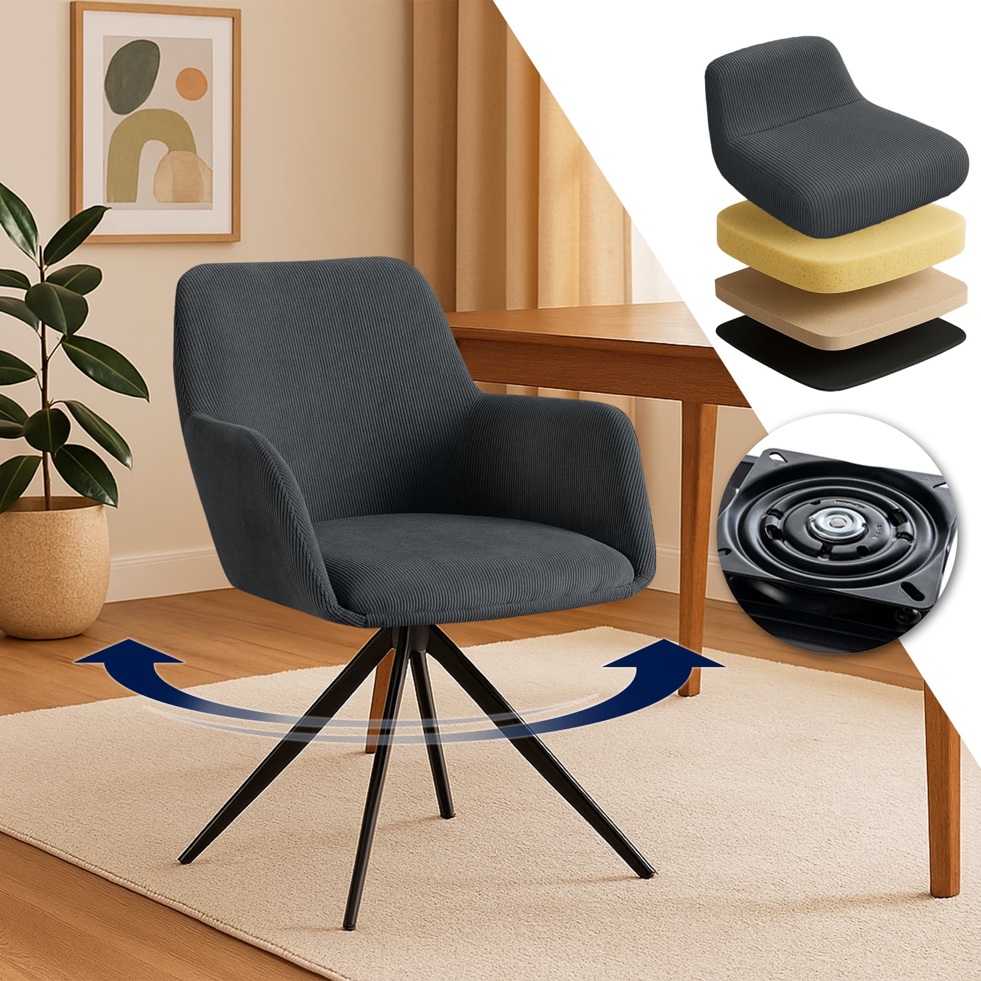 Esszimmerstuhl Olema Cord, schwarz