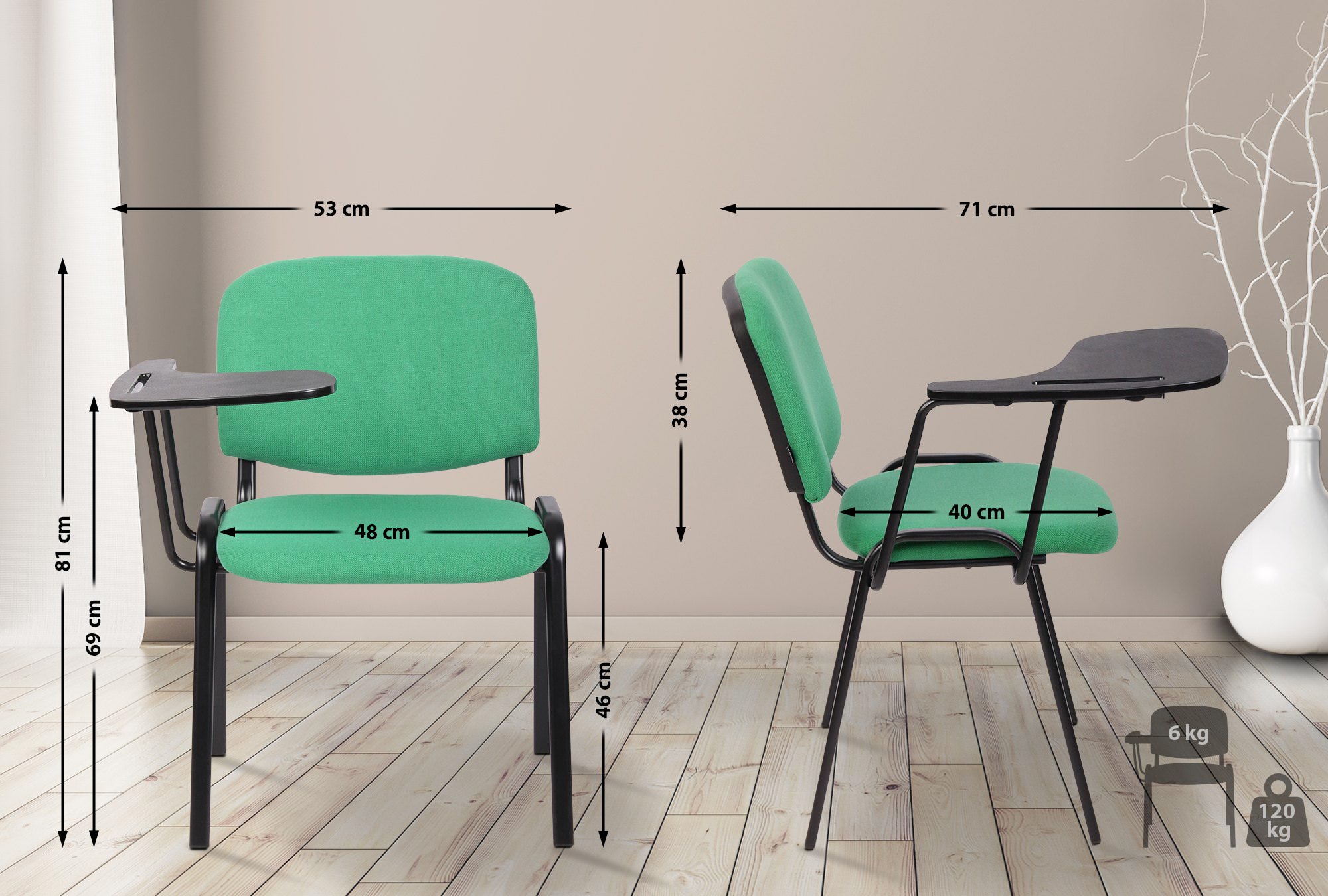4er Set Stühle Ken mit Klapptisch Stoff, grün