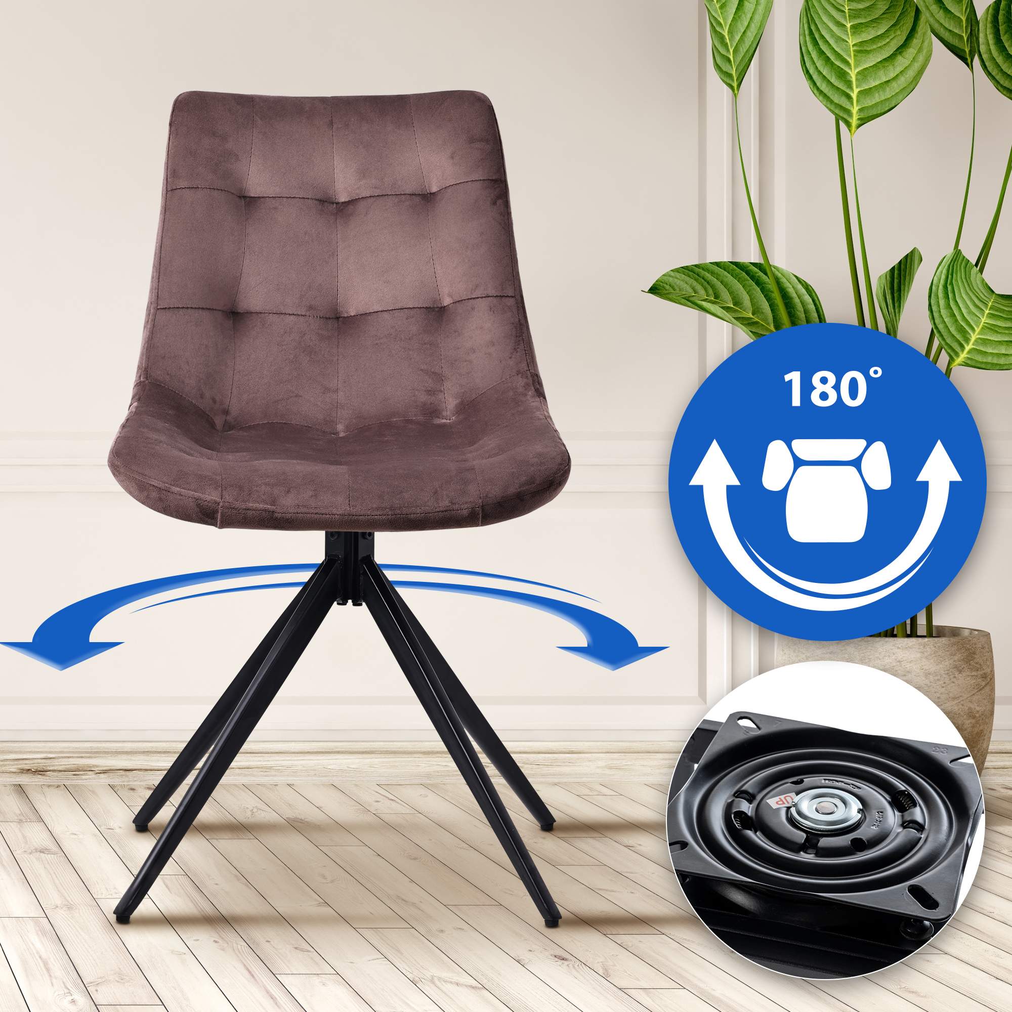 2er Set Esszimmerstuhl Merna Samt, braun