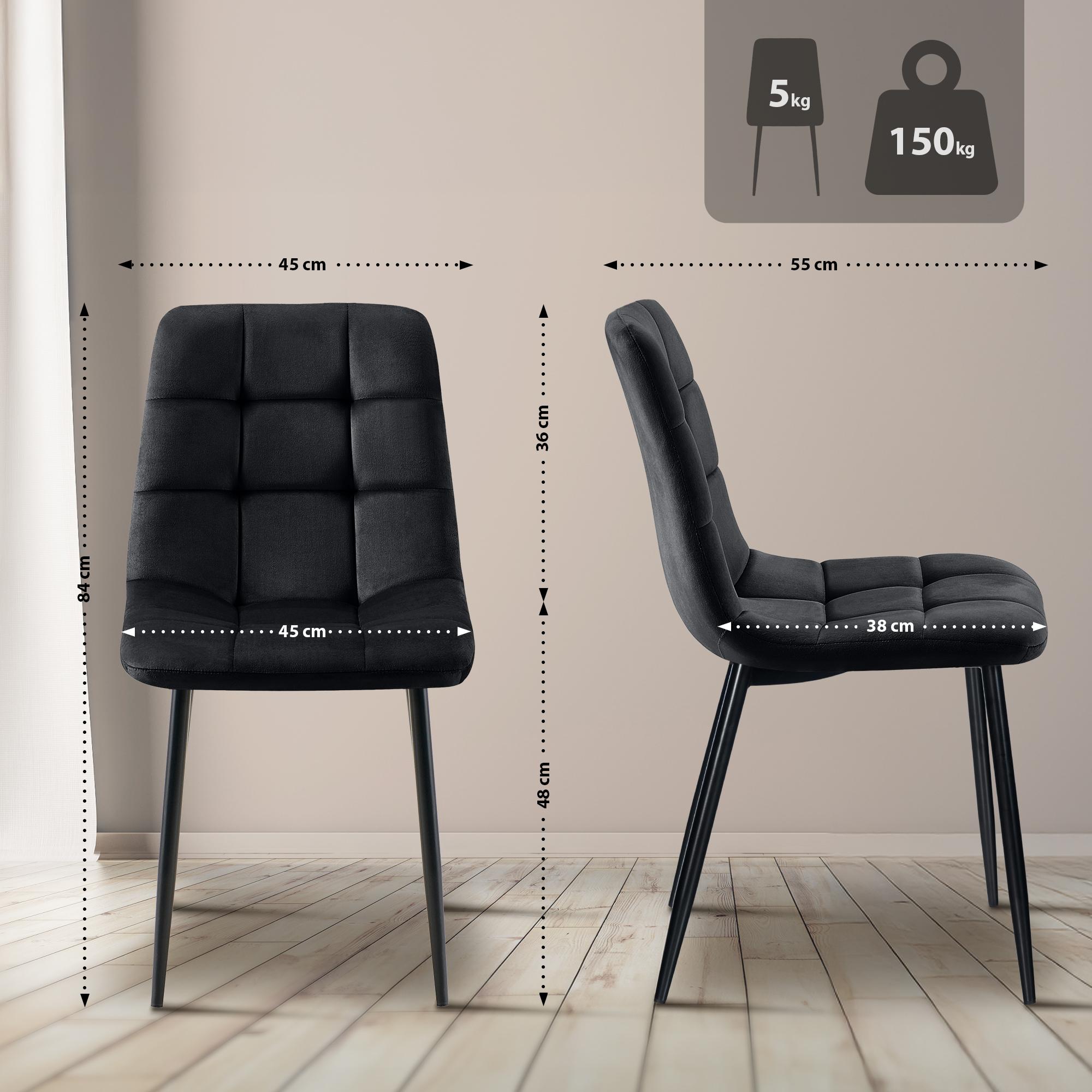 2er Set Esszimmerstuhl Tilde Samt, schwarz