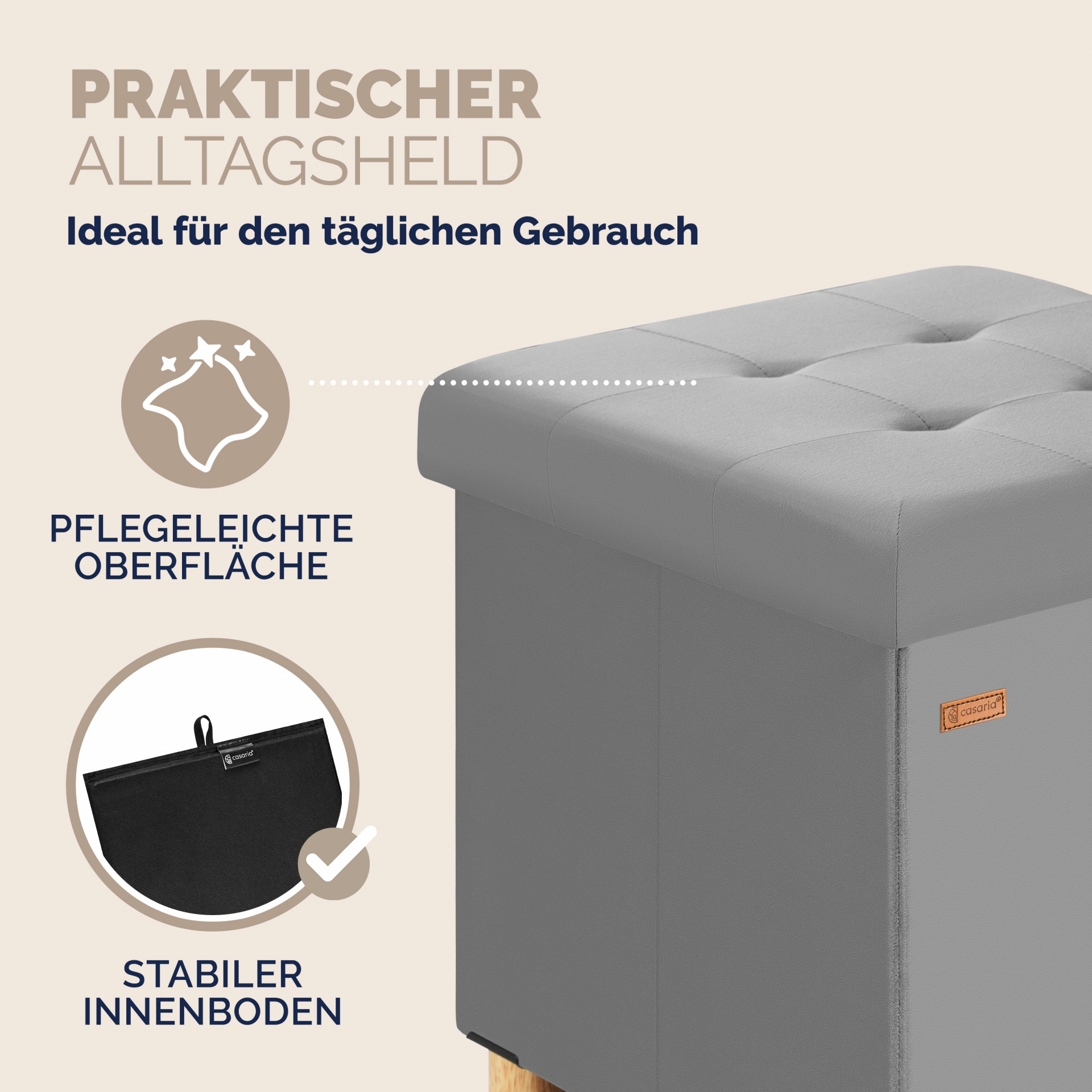 Sitzhocker Grau Samt 42x38x38cm faltbar