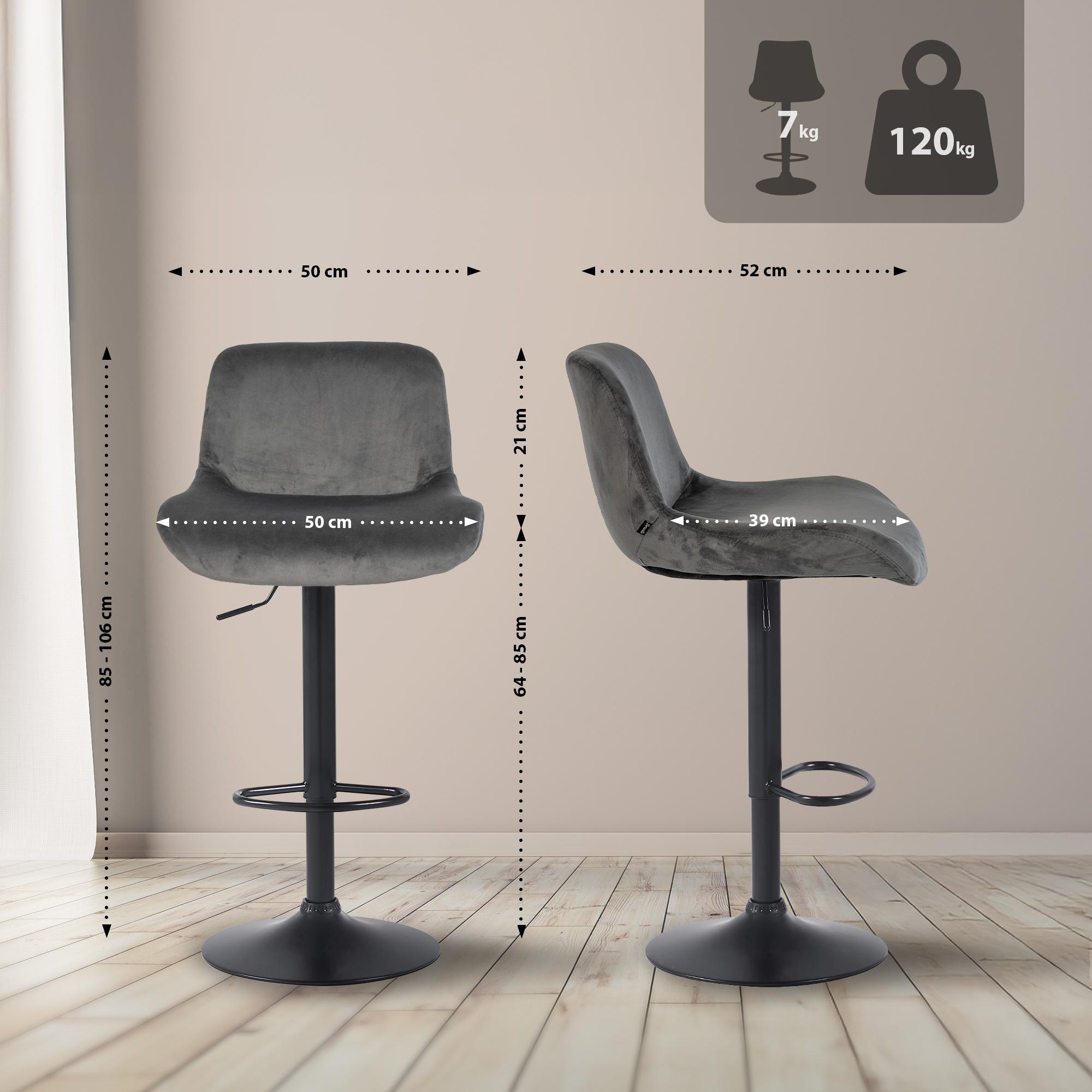 Barhocker Solon Schwarz Samt, dunkelgrau
