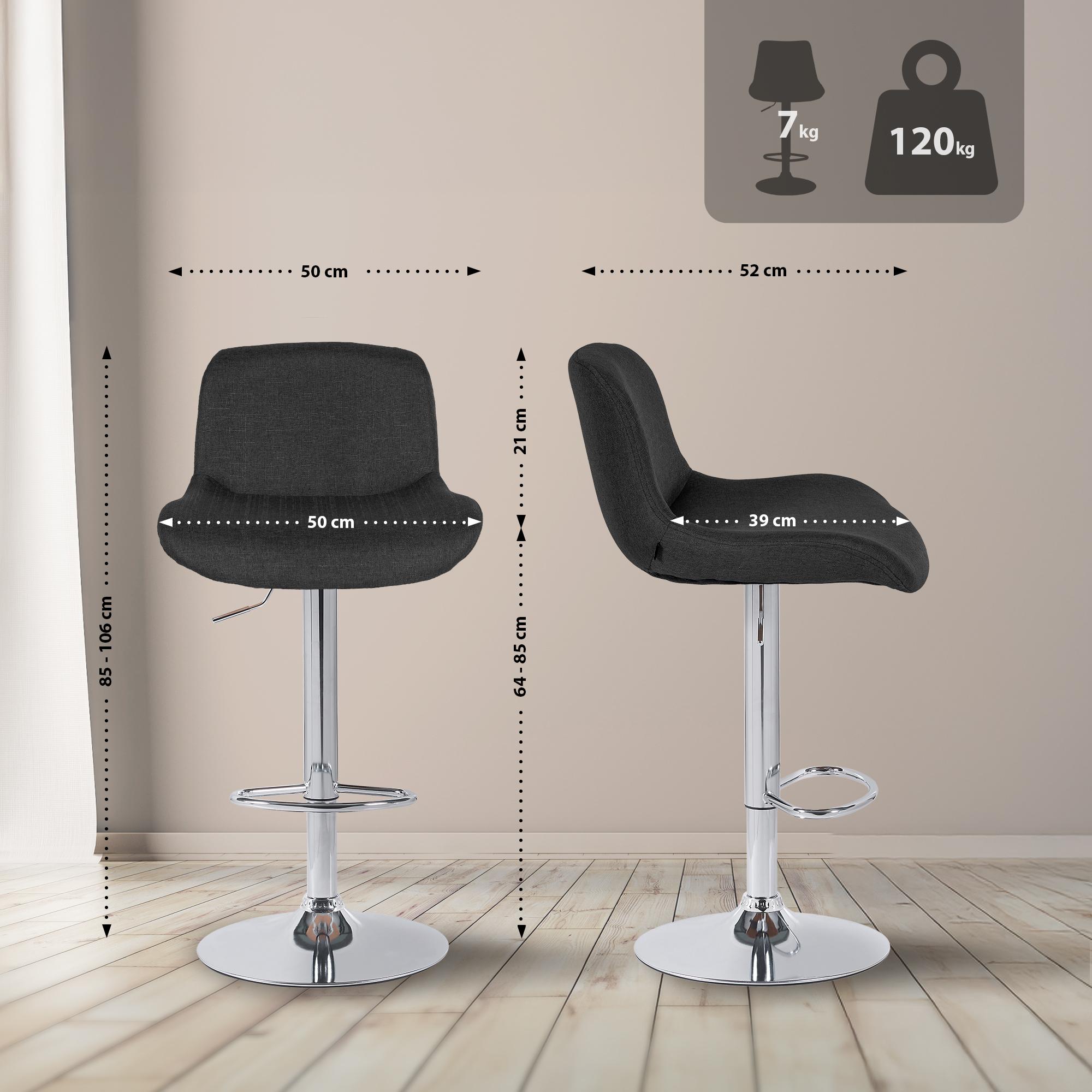 2er Set Barhocker Solon Chrom Stoff, schwarz