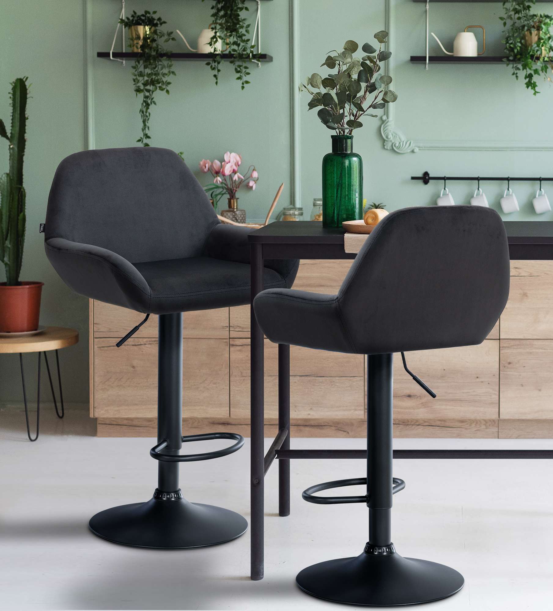 2er Set Barhocker Braga Samt schwarz, schwarz