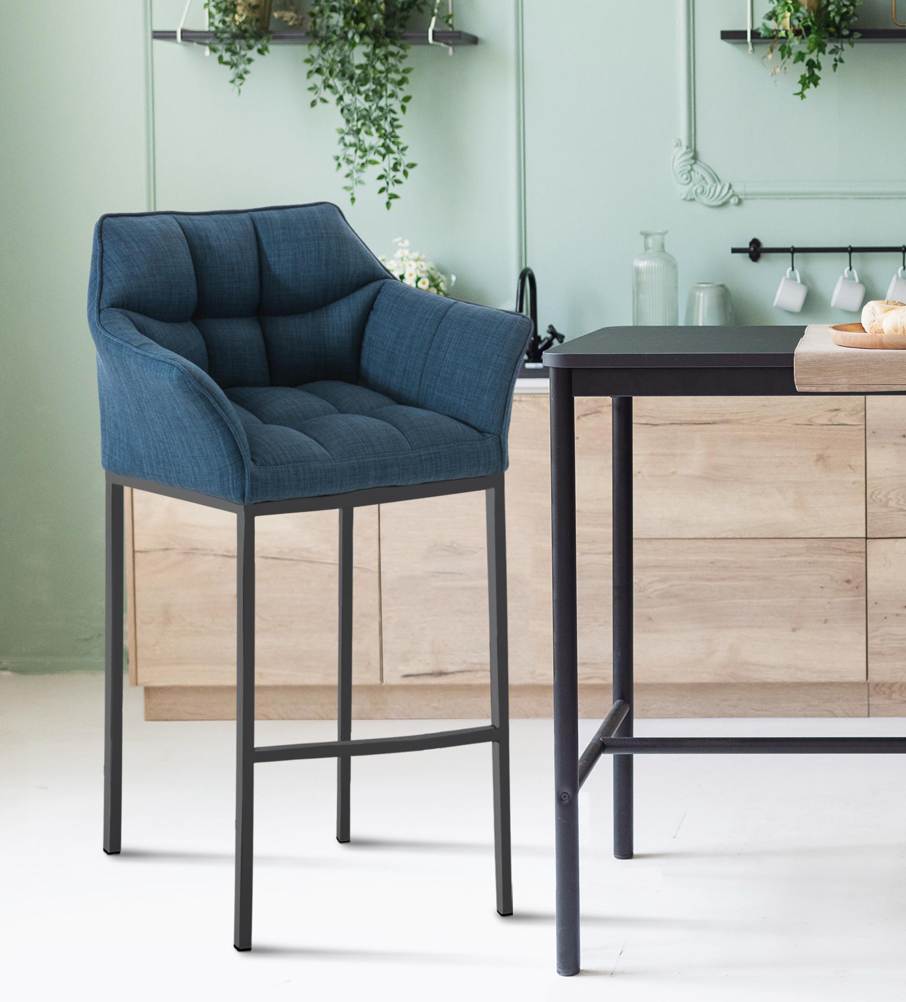 Barhocker Damaso B Stoff mit 4-Fuß Gestell, blau
