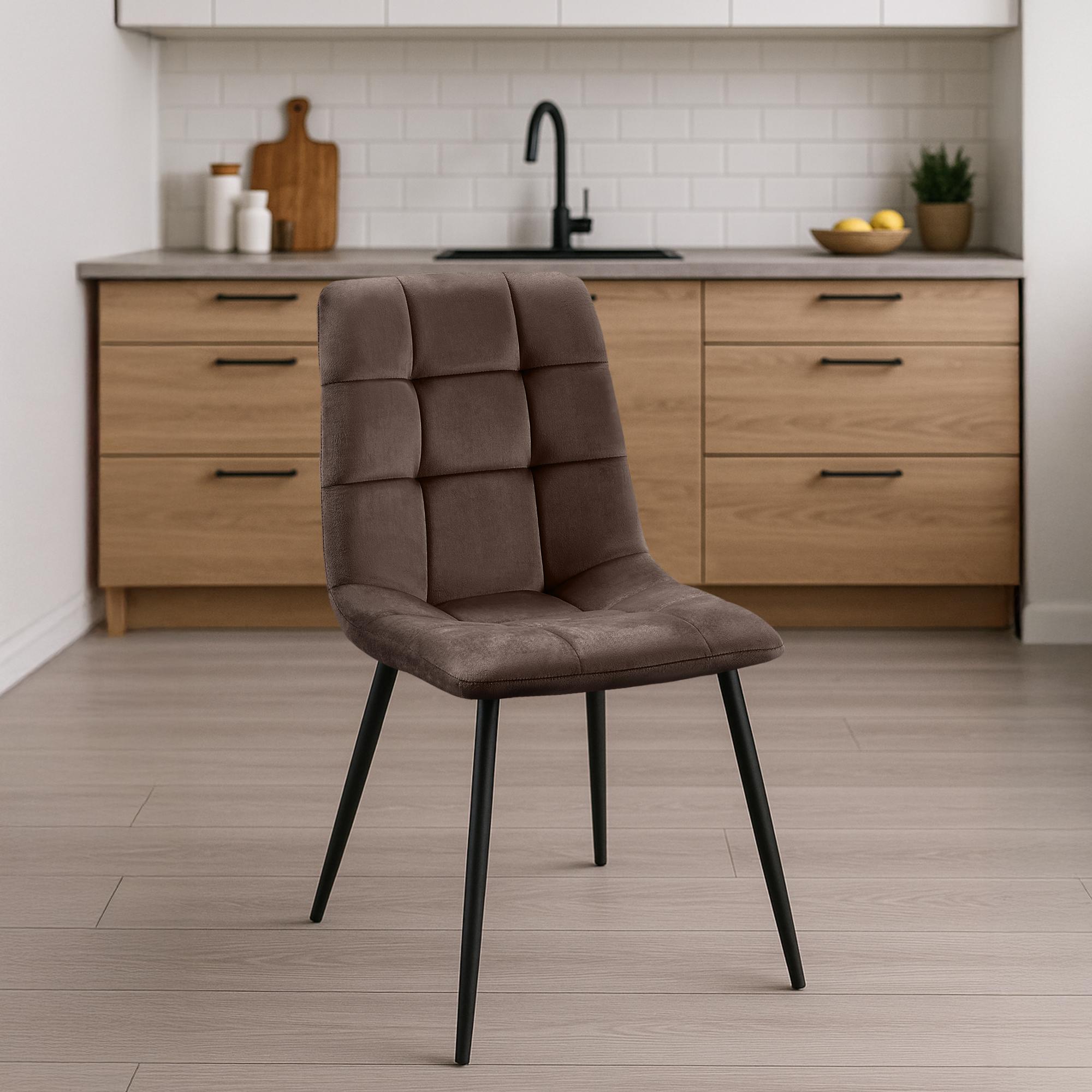 4er Set Esszimmerstuhl Tilde Samt, braun