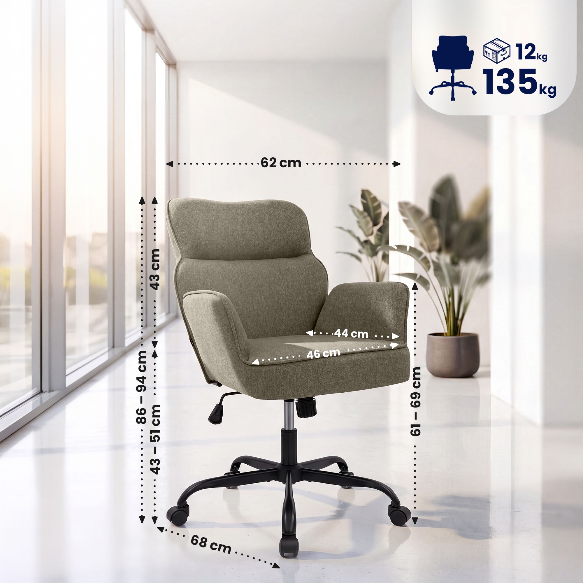 Bürostuhl Amado Stoff, taupe
