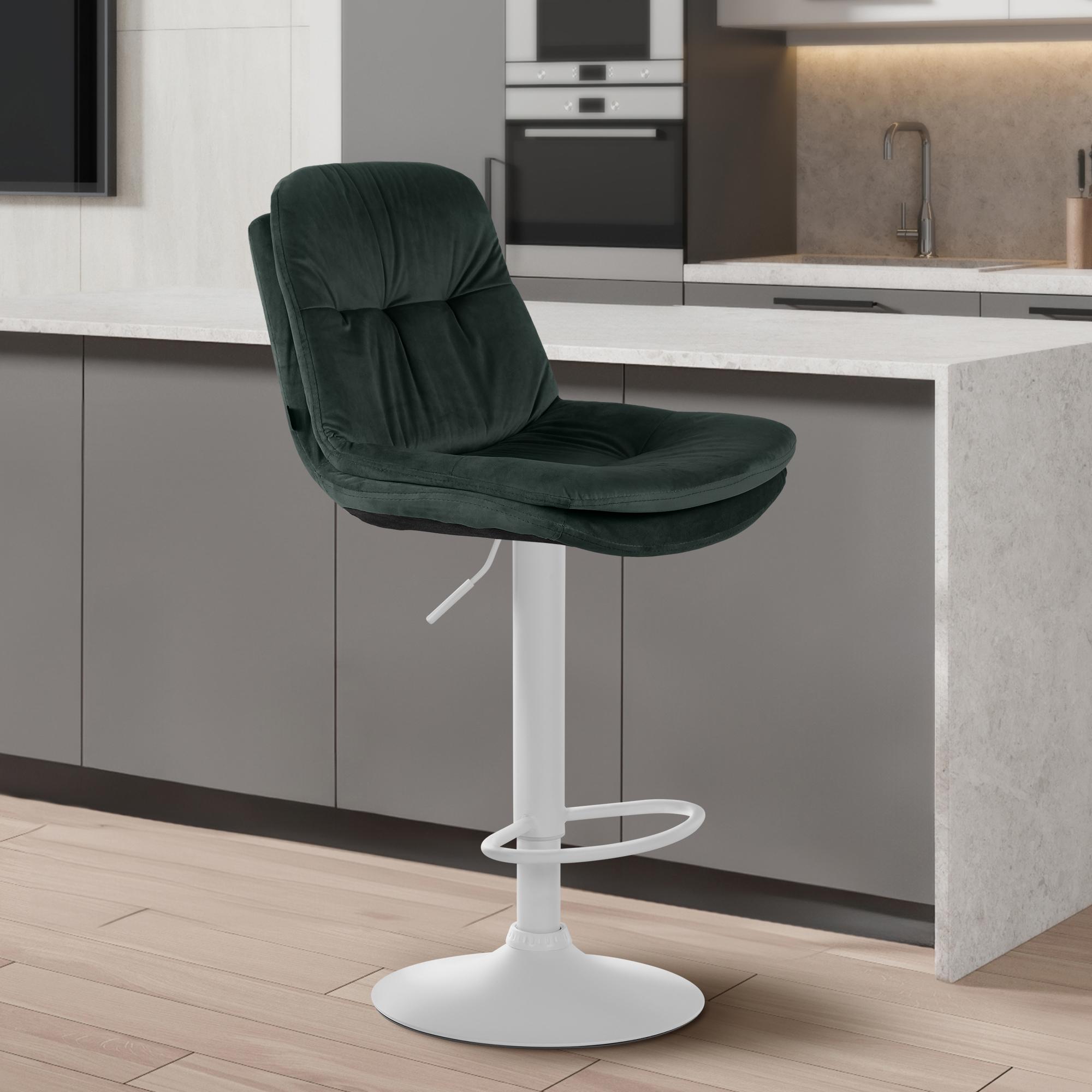Barhocker Laurel Samt weiß, dunkelgrün
