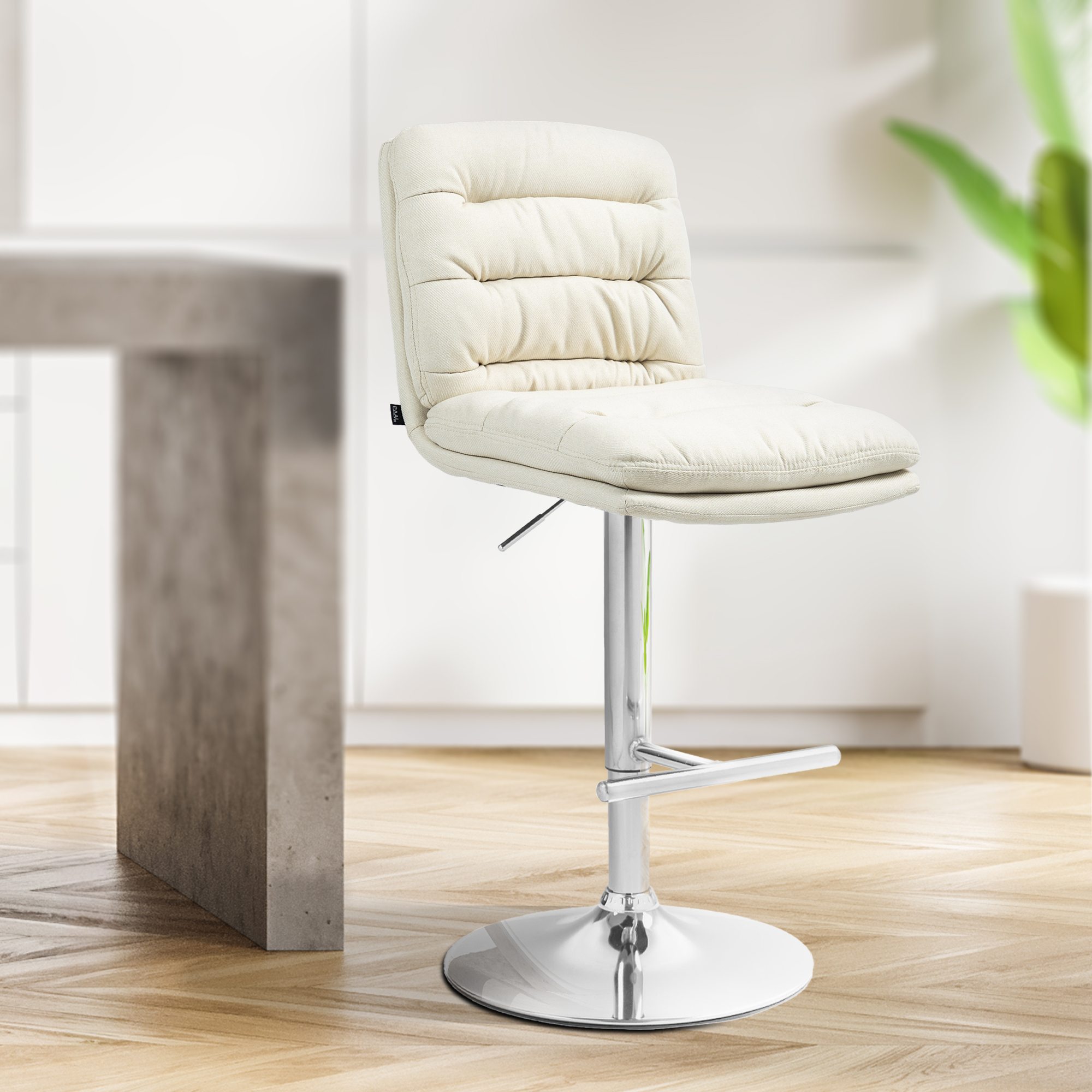2er Set Barhocker Damar Stoff chrom, creme