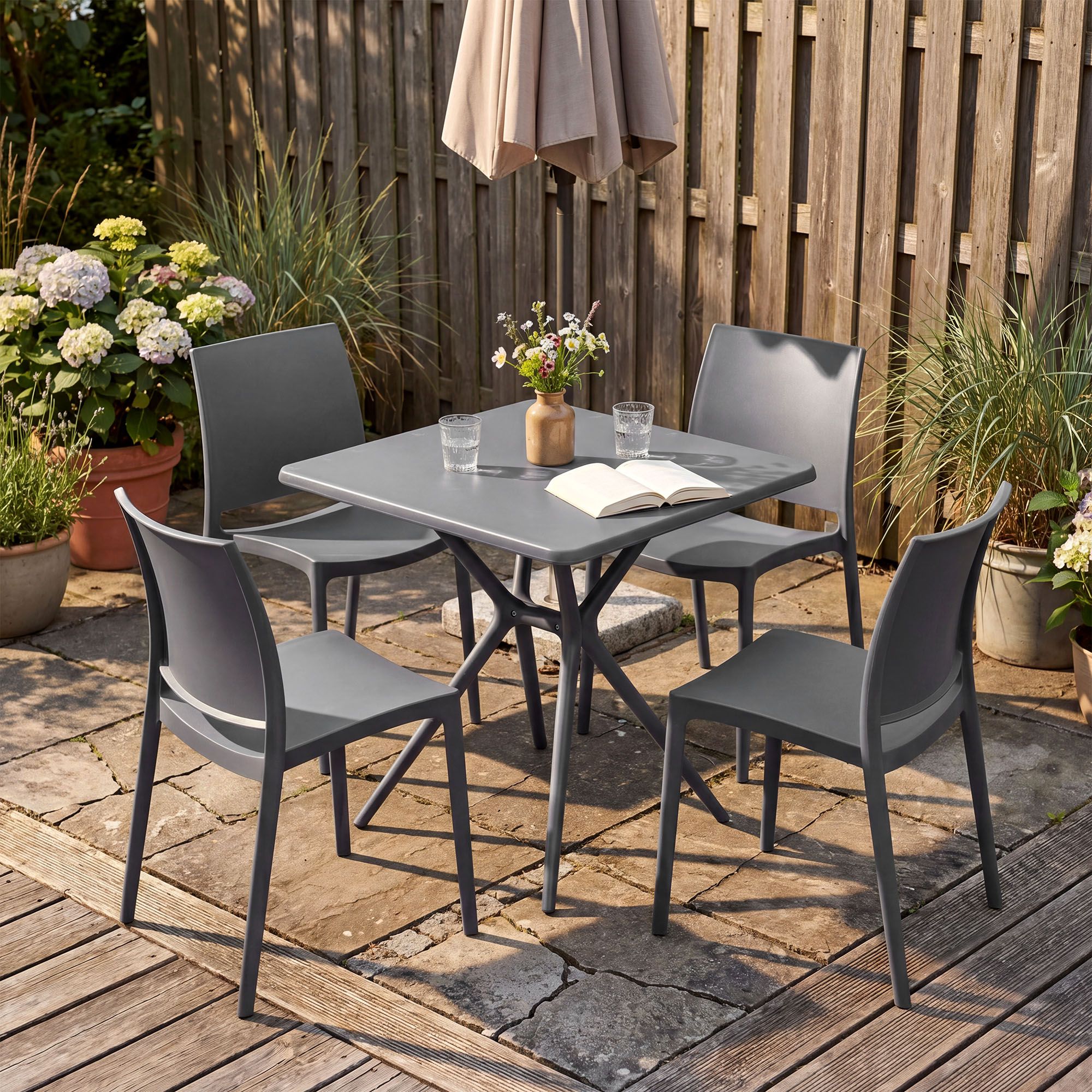 Gartenmöbel-Set Amino mit 4 Stühlen, dunkelgrau