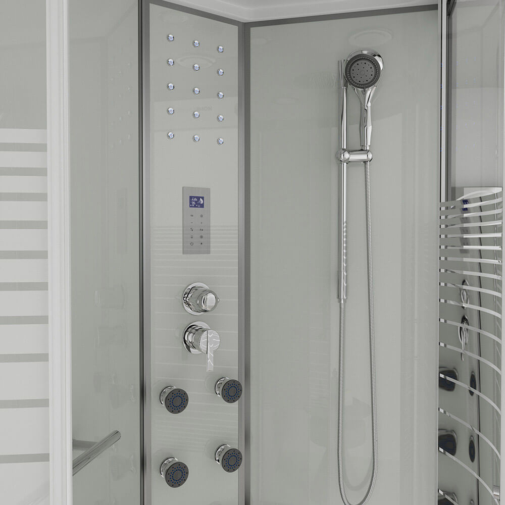 Dampfdusche mit Wasserfall und Dampfsauna WHITE PEARL - 120 x 80 cm Links