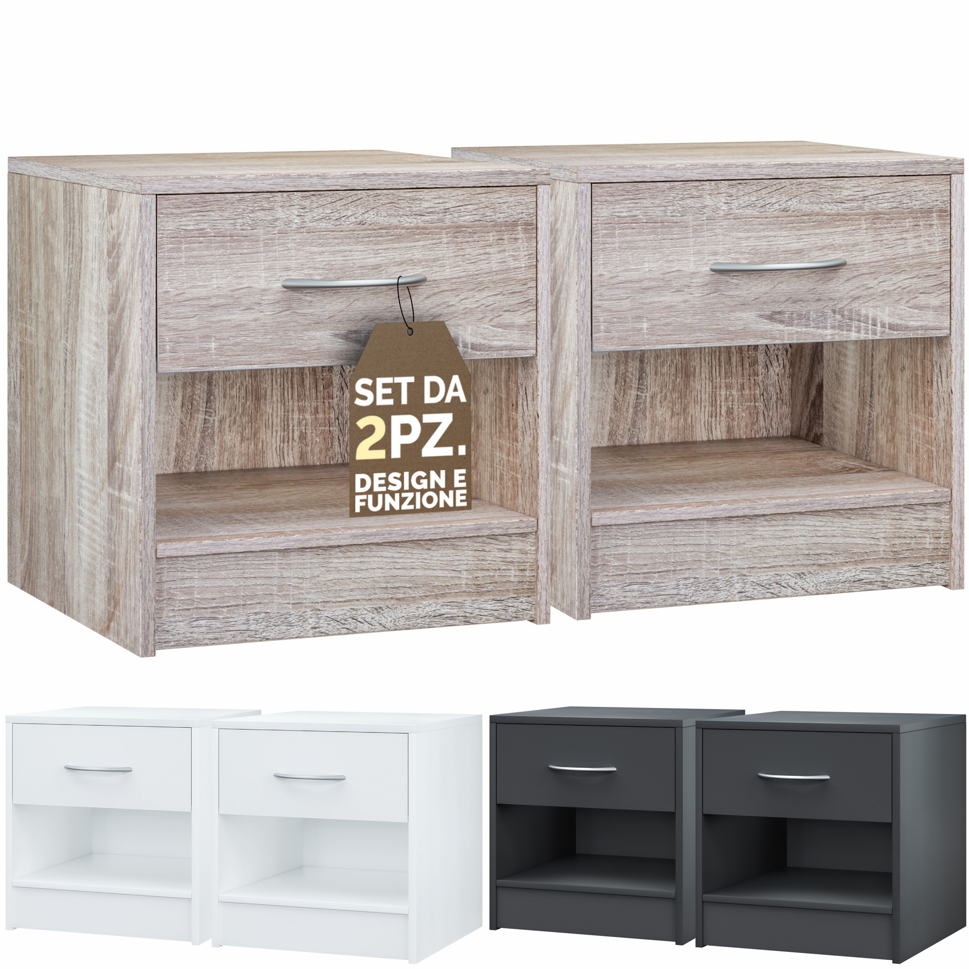 Nachttisch Kiel 2er-Set Eiche 41x39x28cm