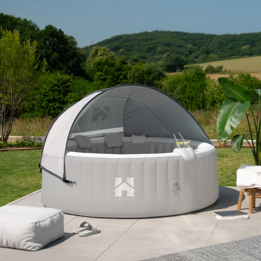 Outdoor Whirlpool inkl. Kissen, Getränkehalter und Sonnendach SPLASH - Ø208 cm 6 Personen Grau