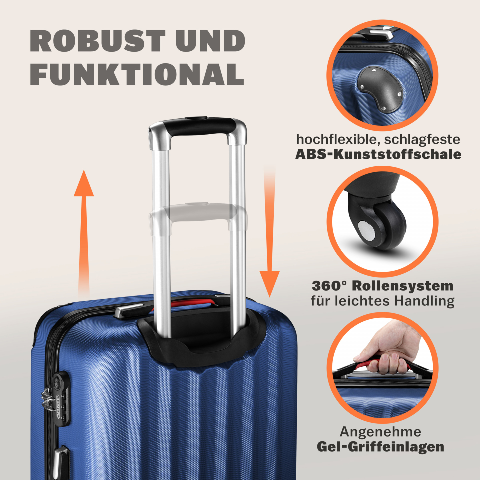 Hartschalenkoffer L Rollen 360º Reisekoffer 62L Blau ABS