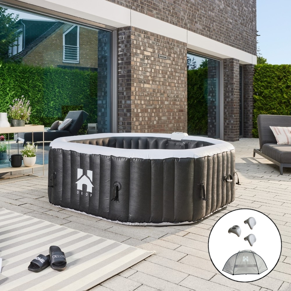 Outdoor Whirlpool DROP inkl. Kissen, Getränkehalter und Sonnendach - ⌀185 cm Schwarz