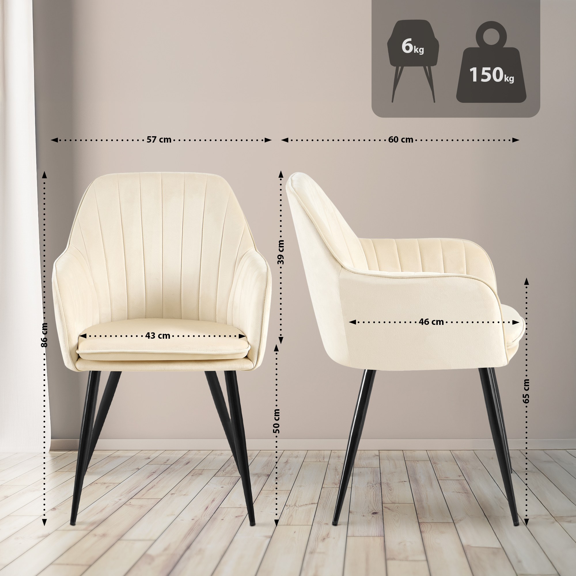 Esszimmerstuhl Cheryl Samt schwarz, creme