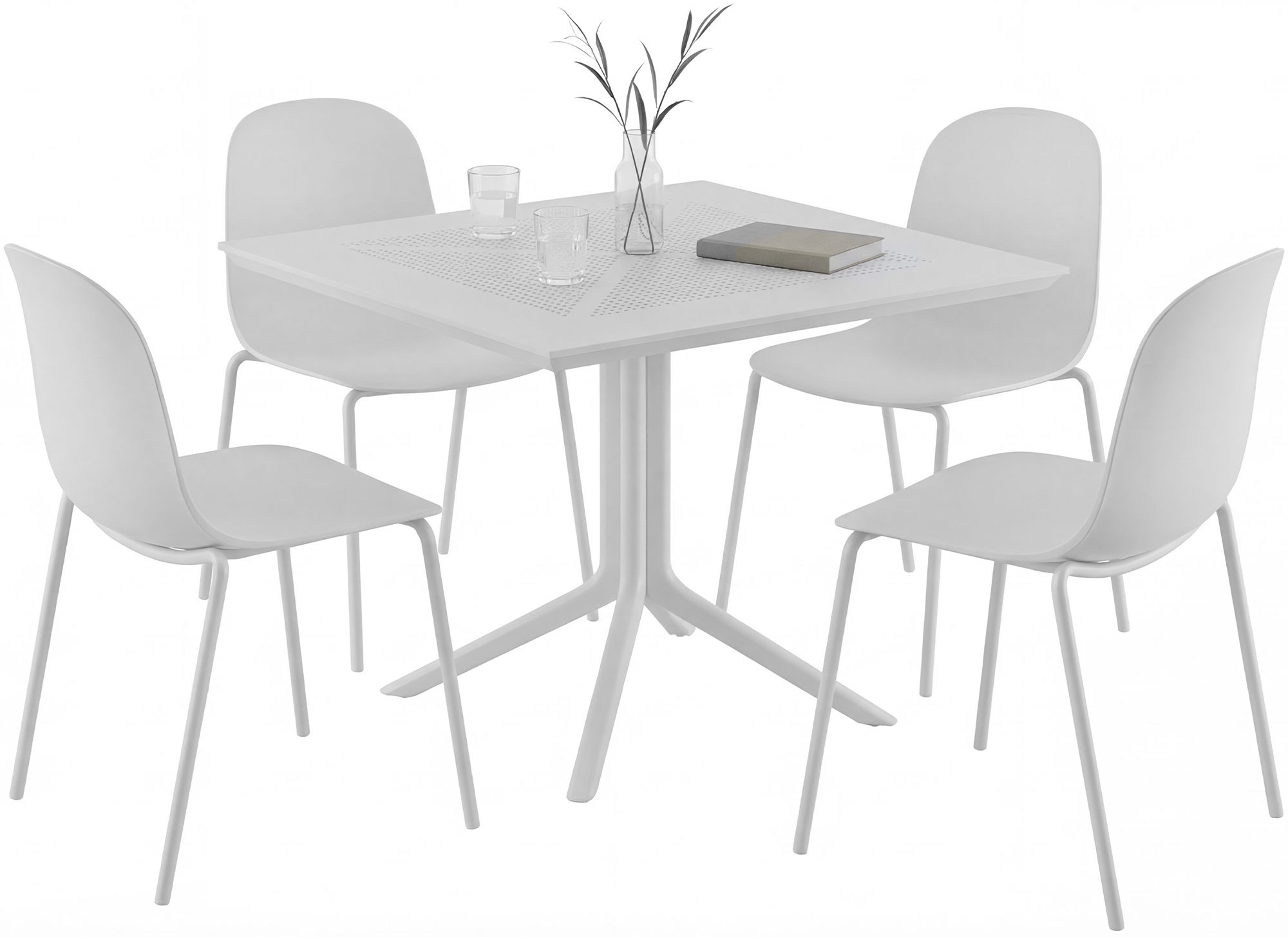Gartenmöbel-Set Zeron mit 4 Stühlen, weiß