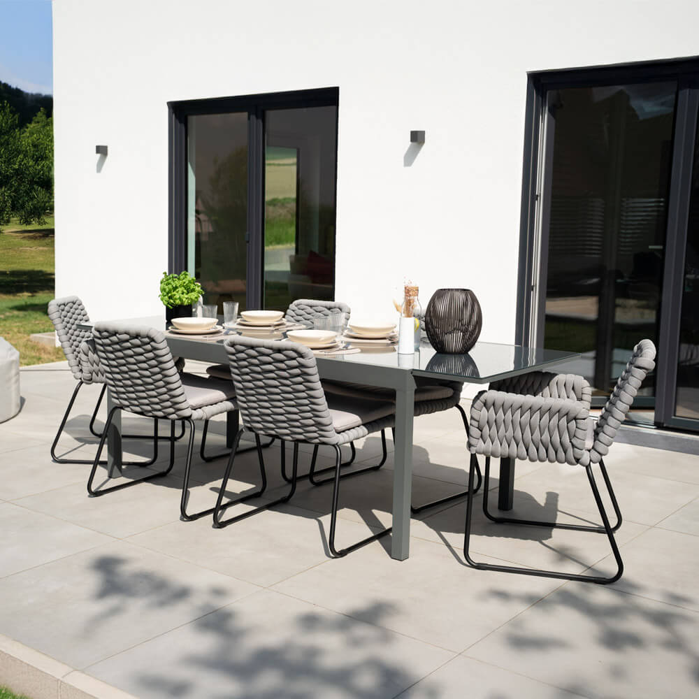 Gartenstuhl mit Armlehnen aus Seilgeflecht BALERO Hellgrau - 8er Set