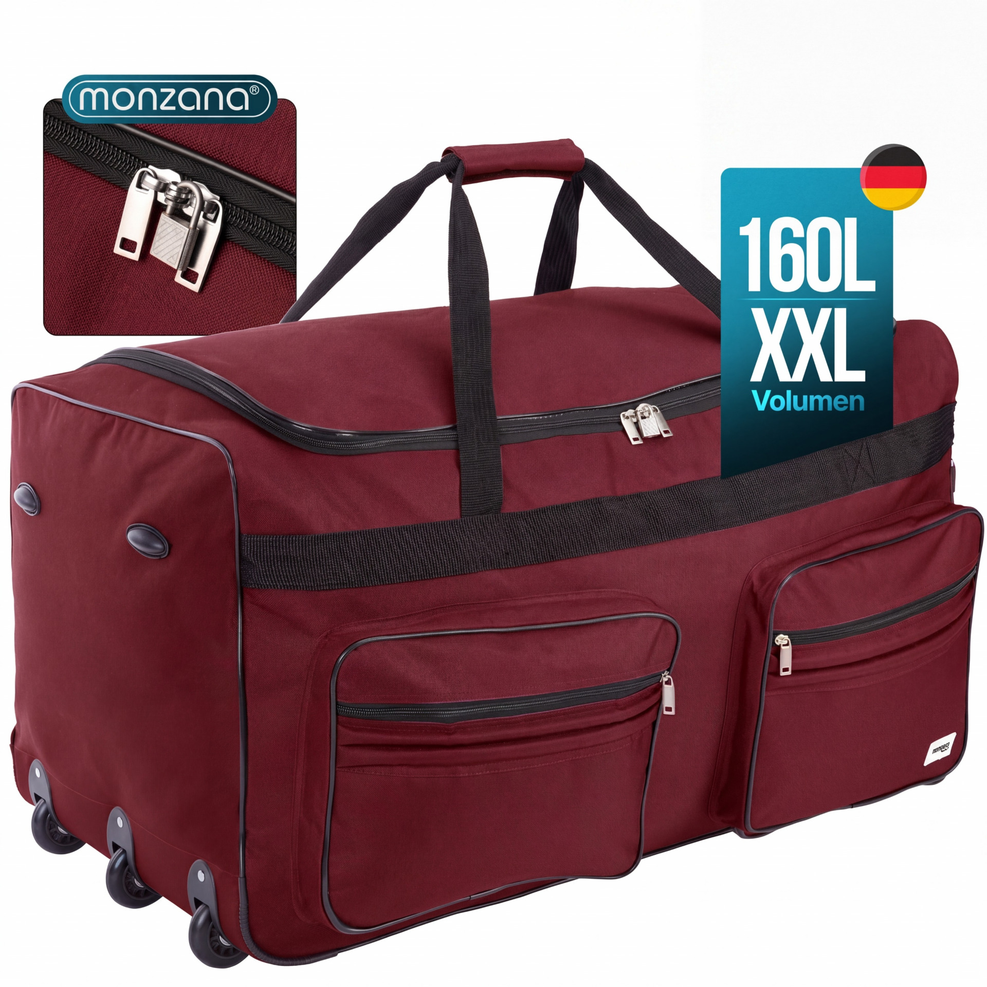 XXL Reisetasche mit Trolleyfunktion 160L rot