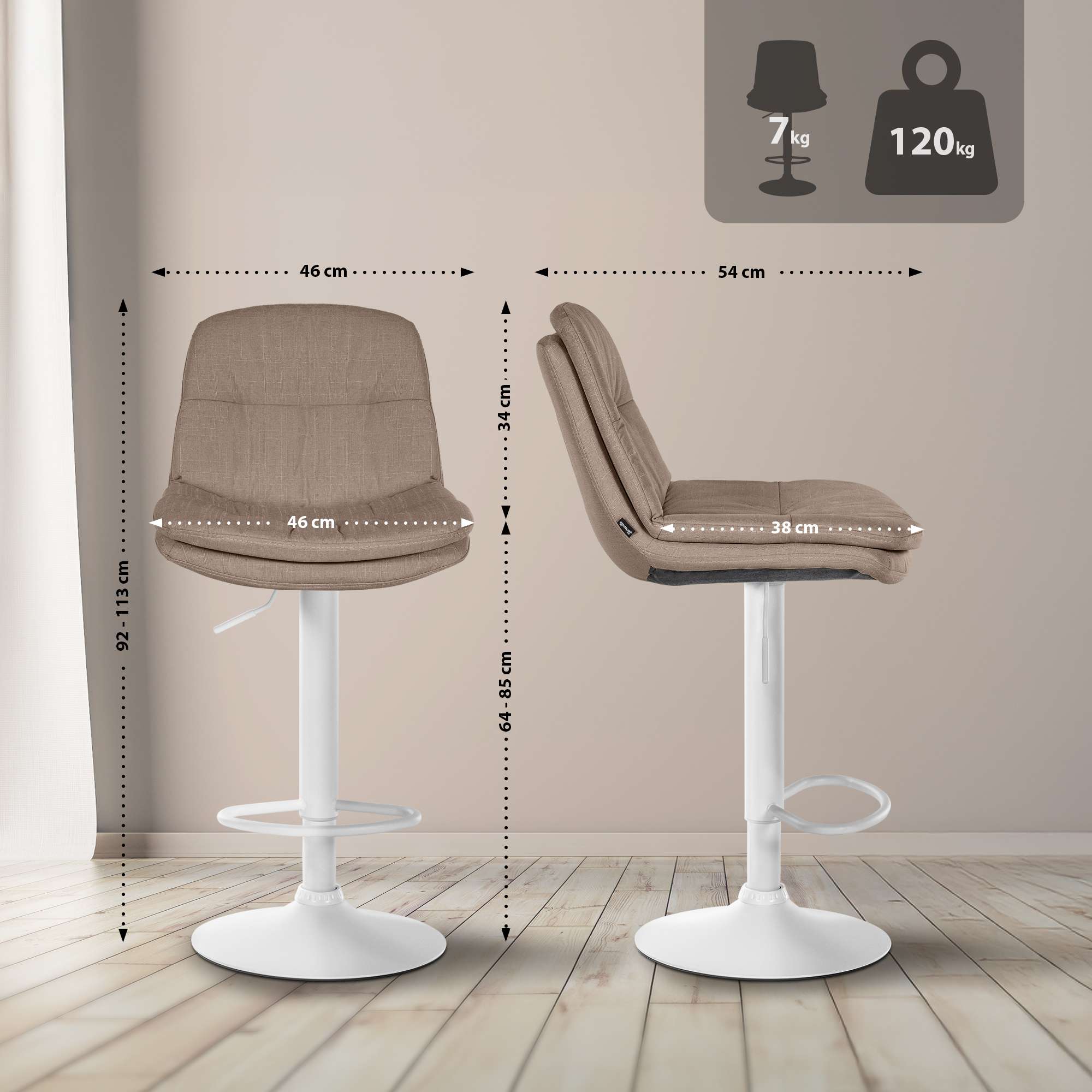 Barhocker Laurel Stoff weiß, taupe