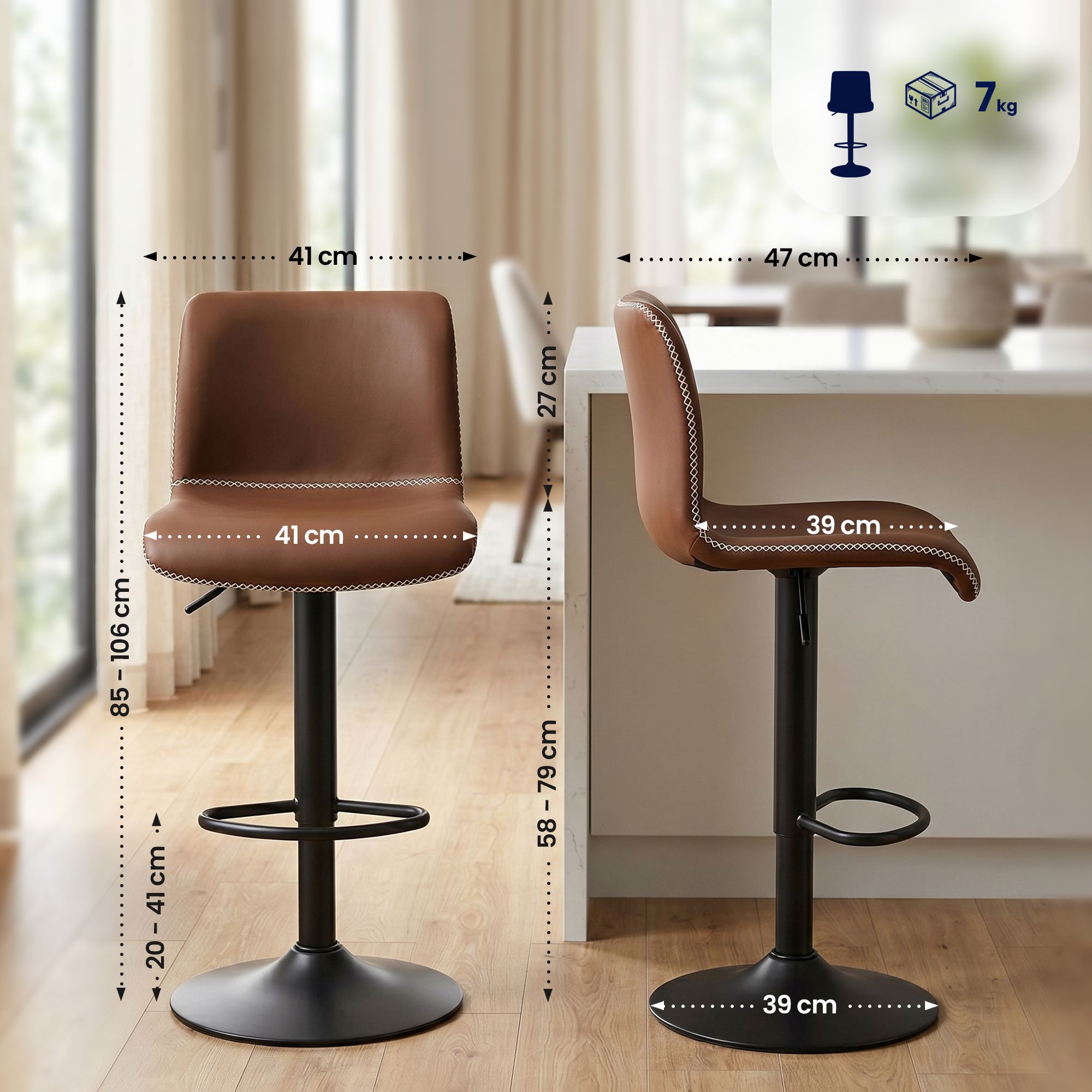 2er Set Barhocker Henchy Kunstleder, braun