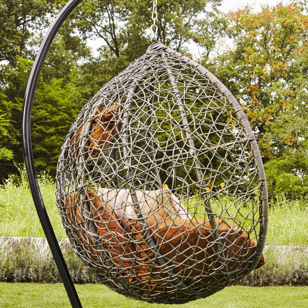 Polyrattan Hängesessel mit Regenabdeckung CIELO - Grau/Braun