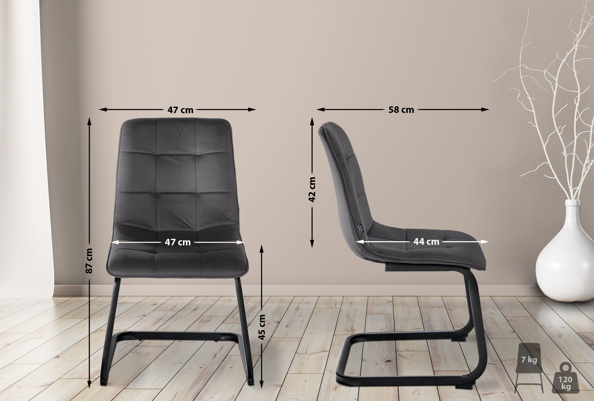 2er Set Esszimmerstuhl Vermont Samt, schwarz