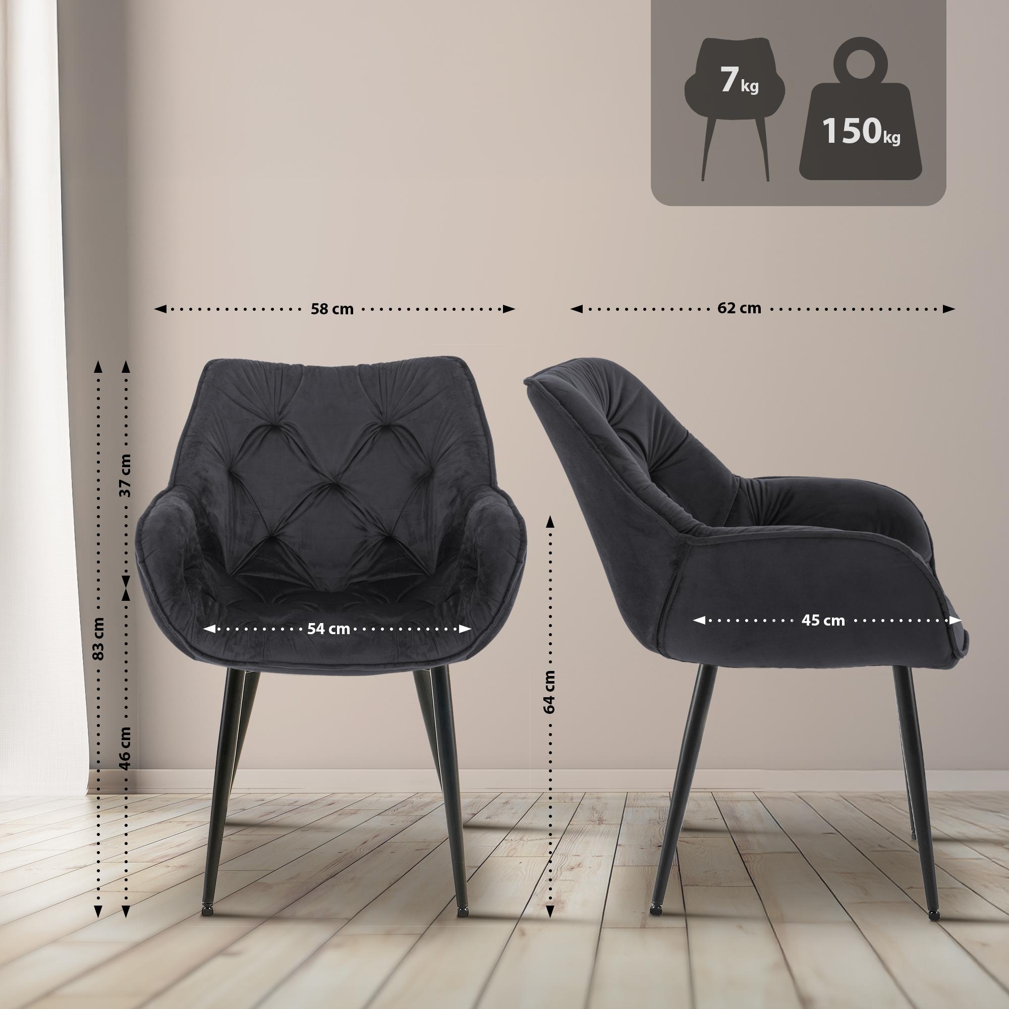 2er Set Stuhl Tanna Samt, schwarz