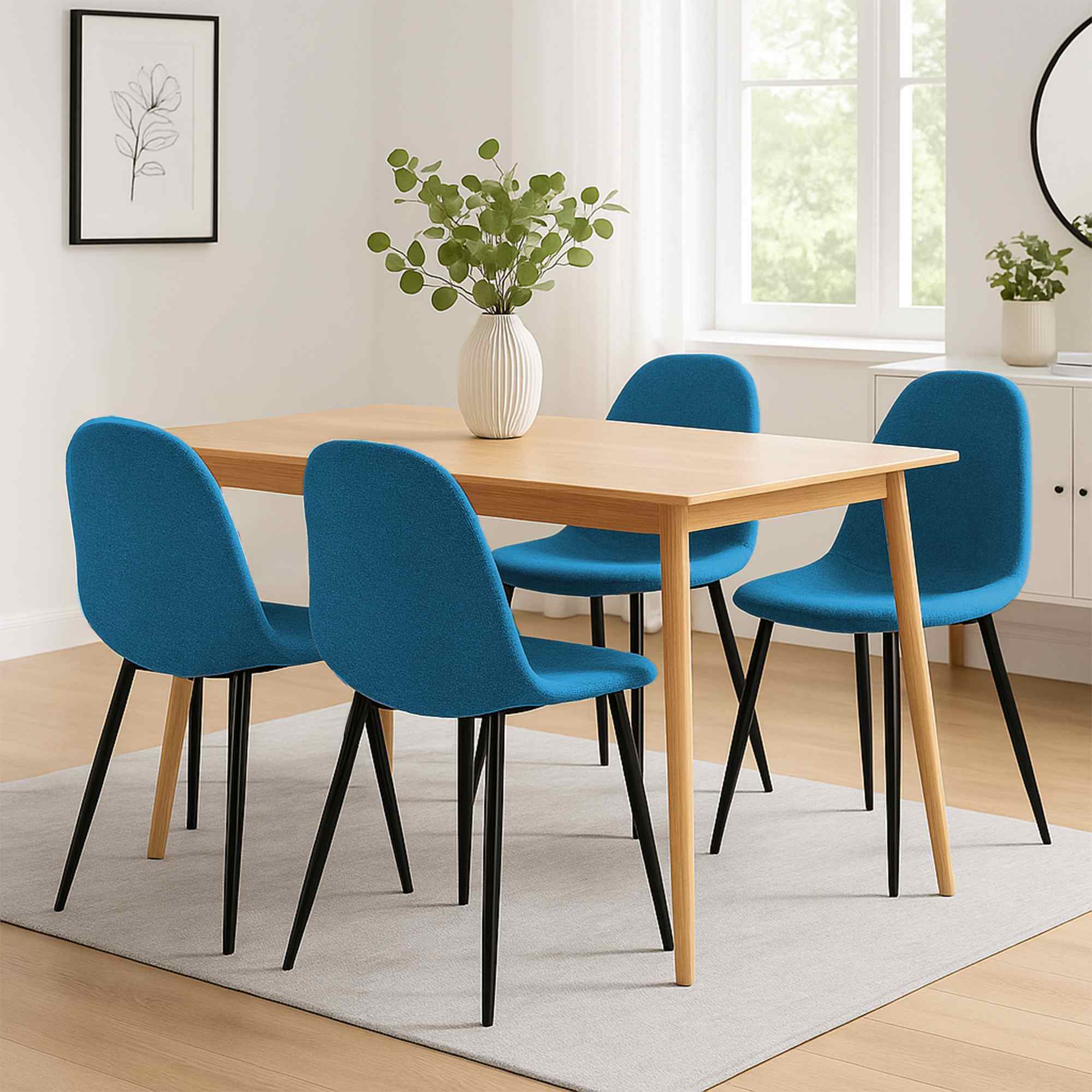 4er Set Esszimmerstühle Napier Stoff, blau