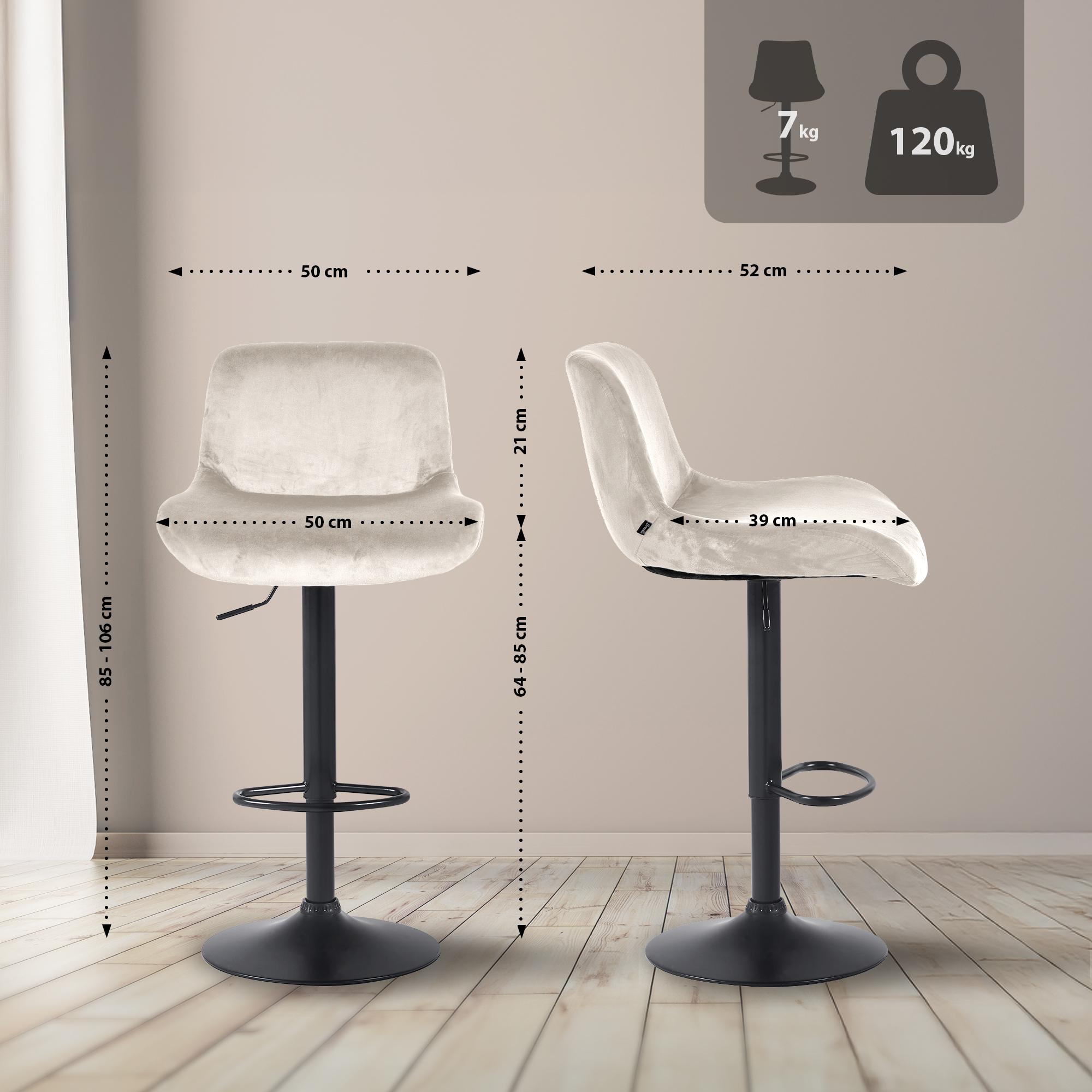 Barhocker Solon Schwarz Samt, creme