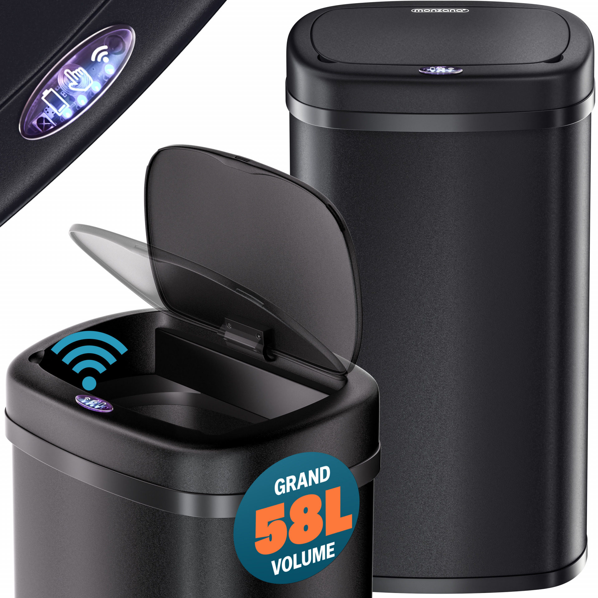 Sensor Mülleimer Edelstahl Weiß/Creme 58L