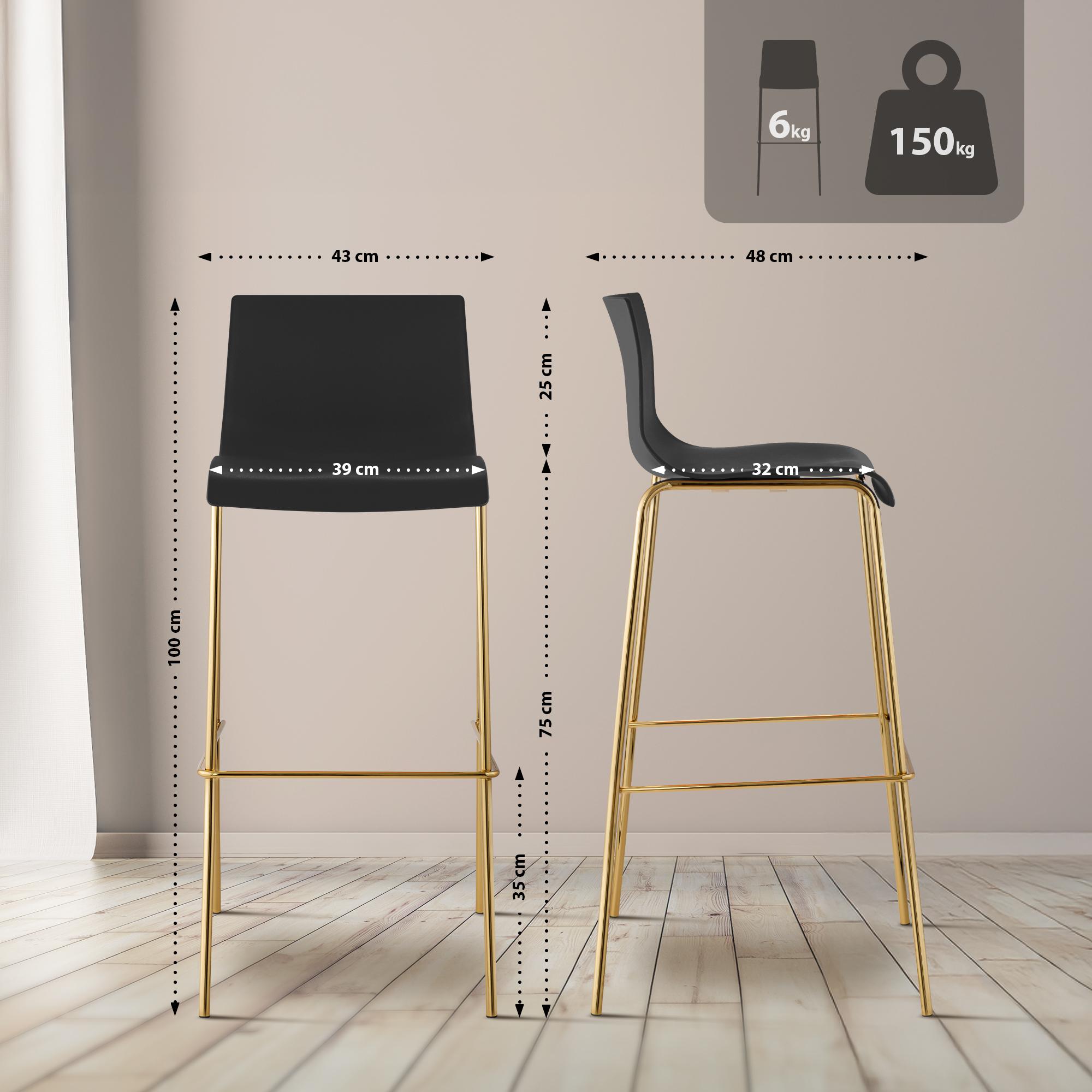 2er Set Barhocker Hoover Kunststoff 4-Fuß Gold, schwarz