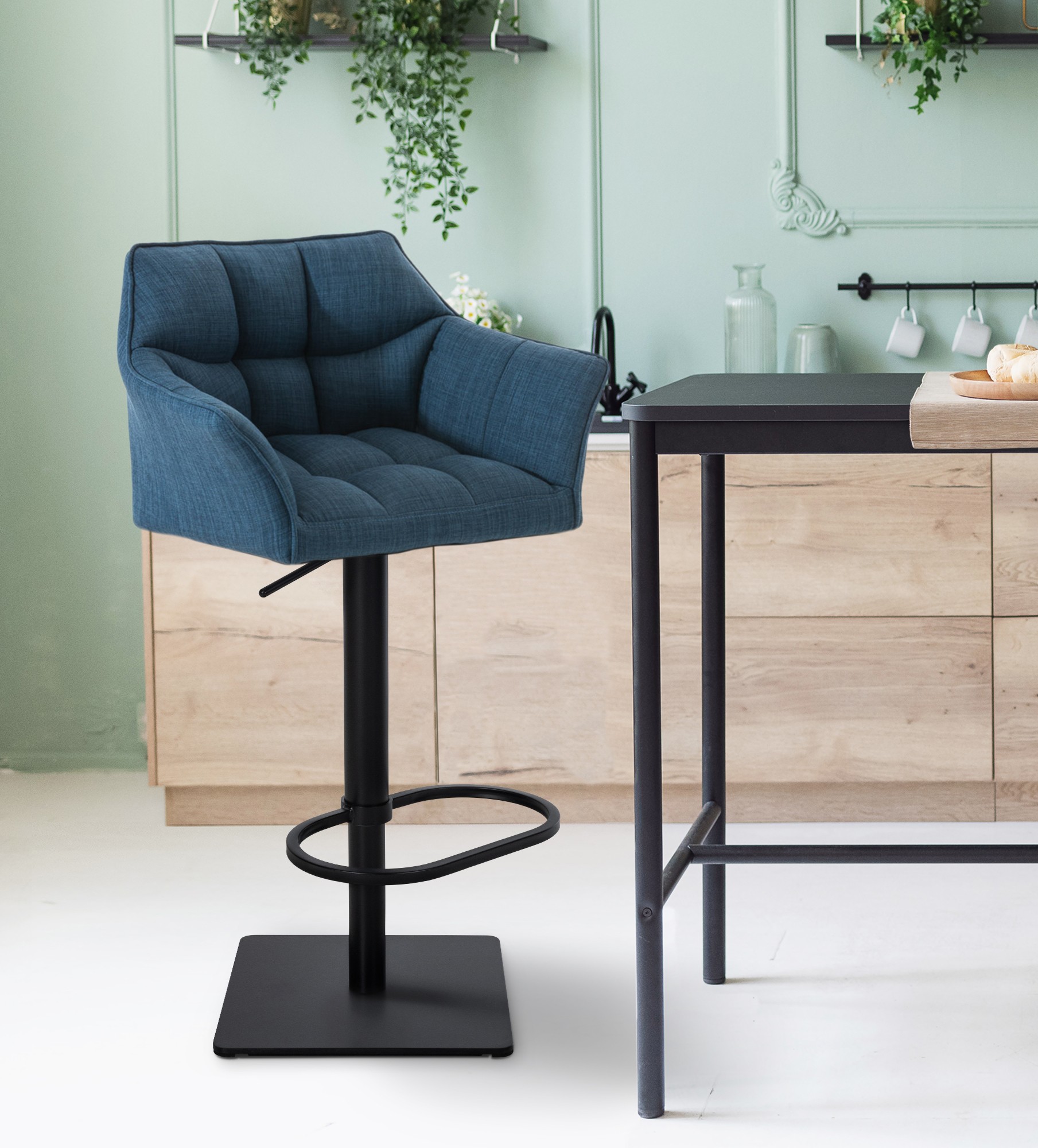 Barhocker Damaso B Stoff, blau