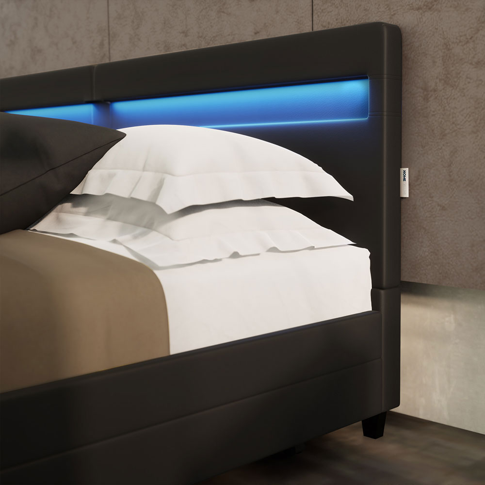 LED Bett mit Schubladen NUBE - 200 x 200 cm ohne Matratze Schwarz