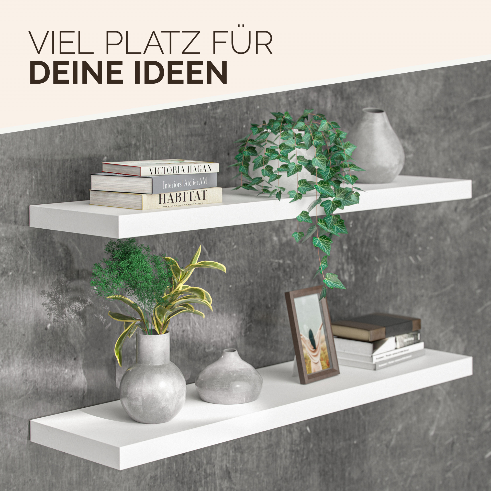 Wandregal Schweberegal 90cm Weiß + Halterung