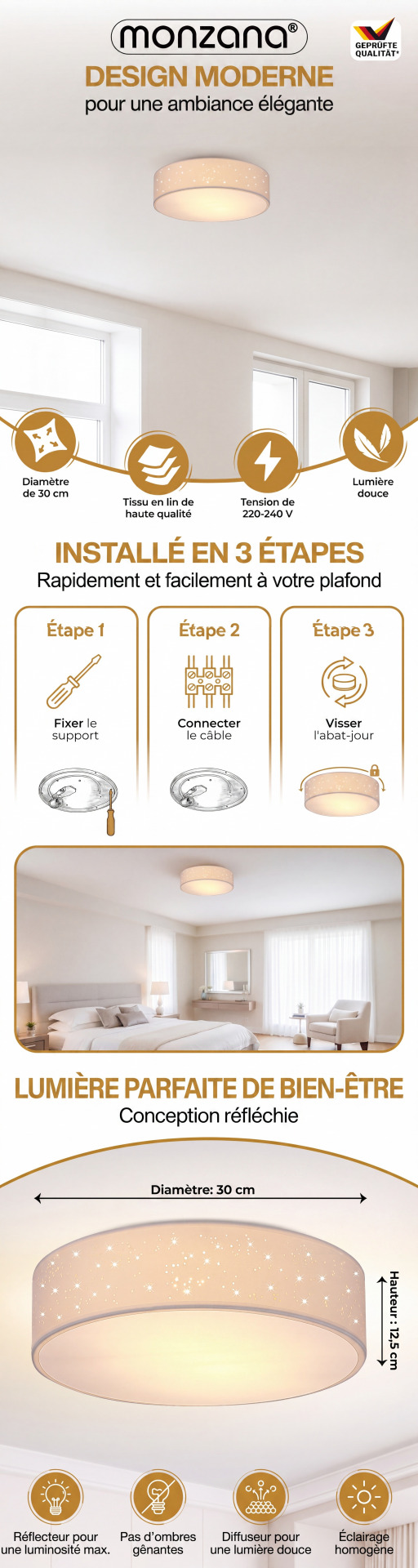 Deckenlampe Weiß Stoff Ø30cm Sternenhimmel