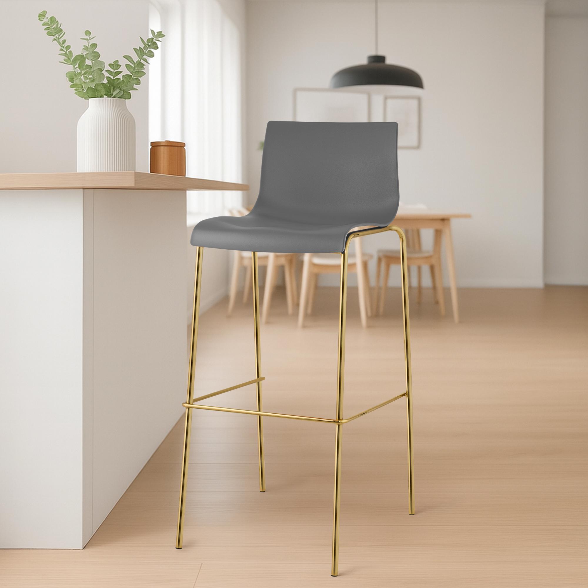 2er Set Barhocker Hoover Kunststoff 4-Fuß Gold, grau