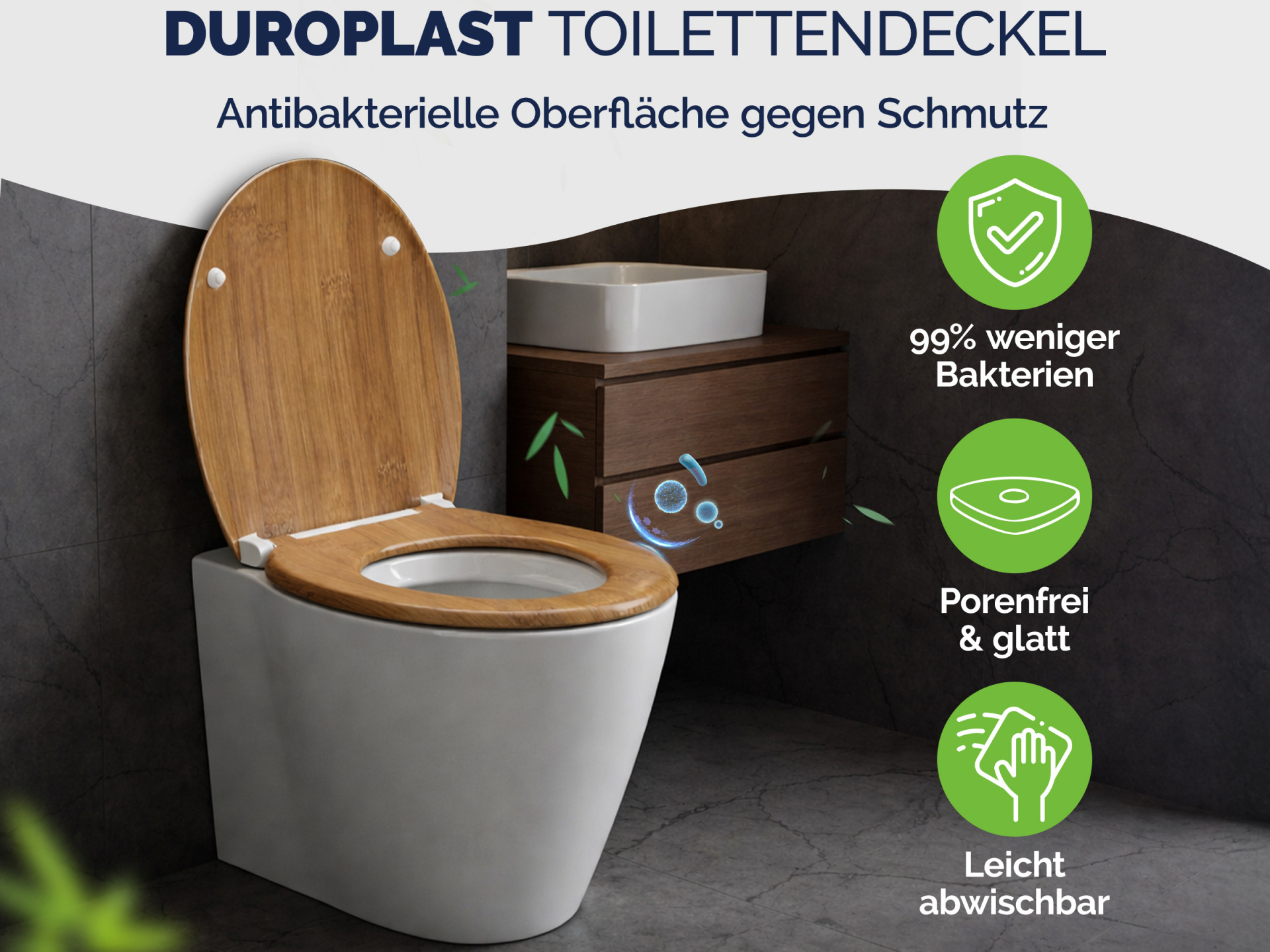 Toilettensitz Bambus mit Absenkautomatik