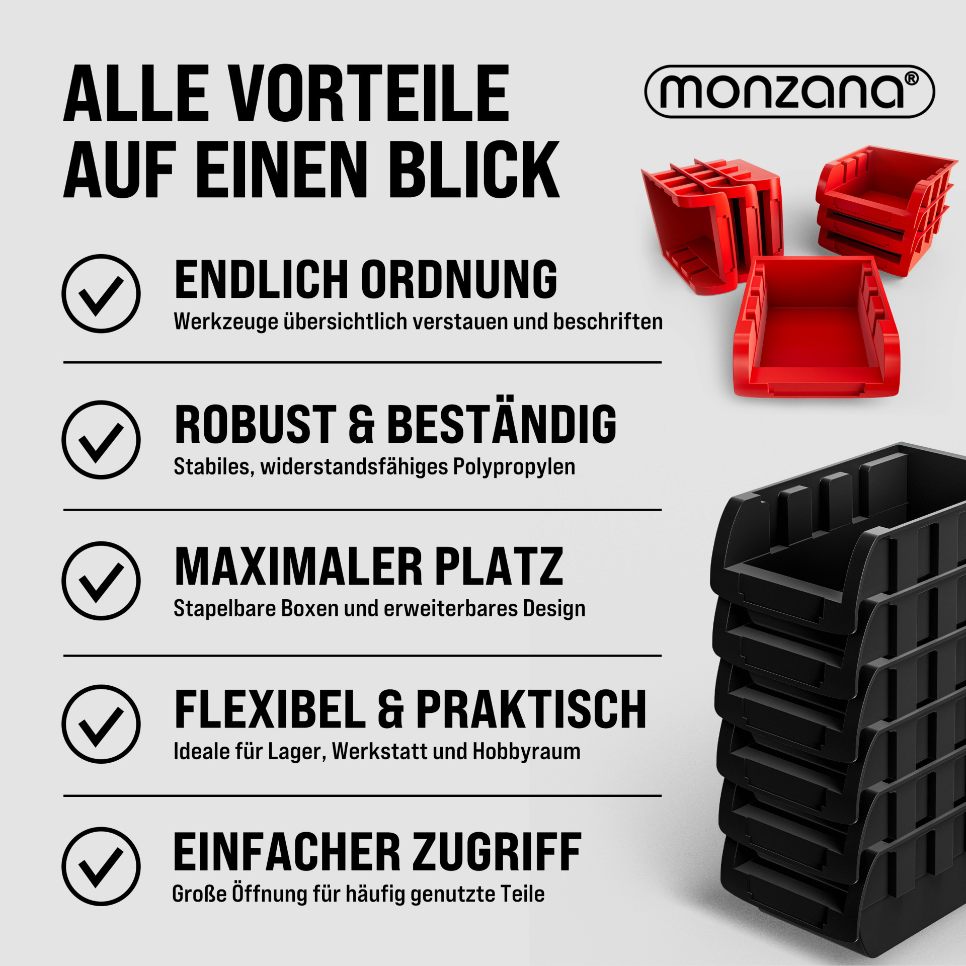 Werkzeugwand Schwarz/Rot 32-tlg mit Stapelboxen