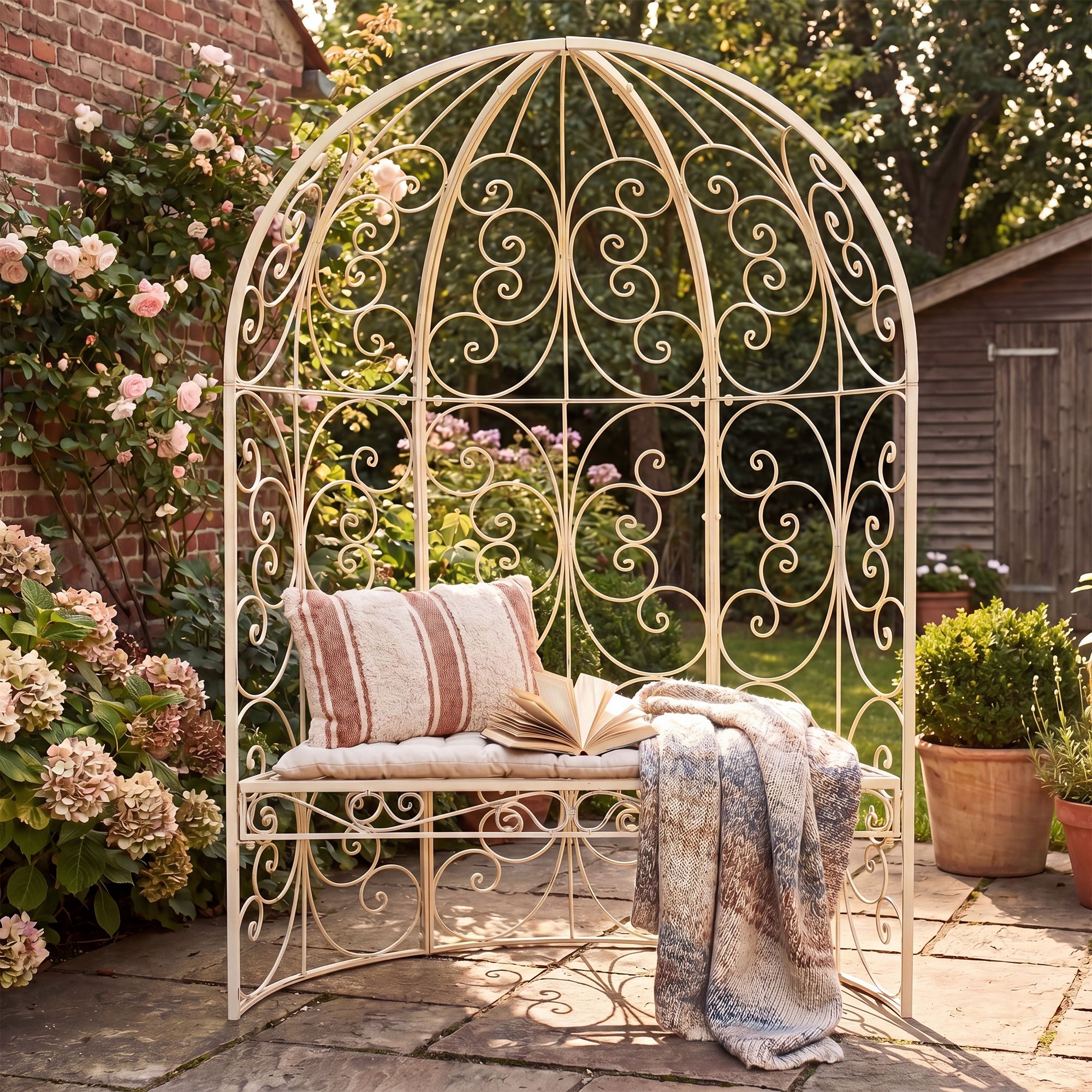 Halbpavillon Rosie mit Sitzbank, antik-creme