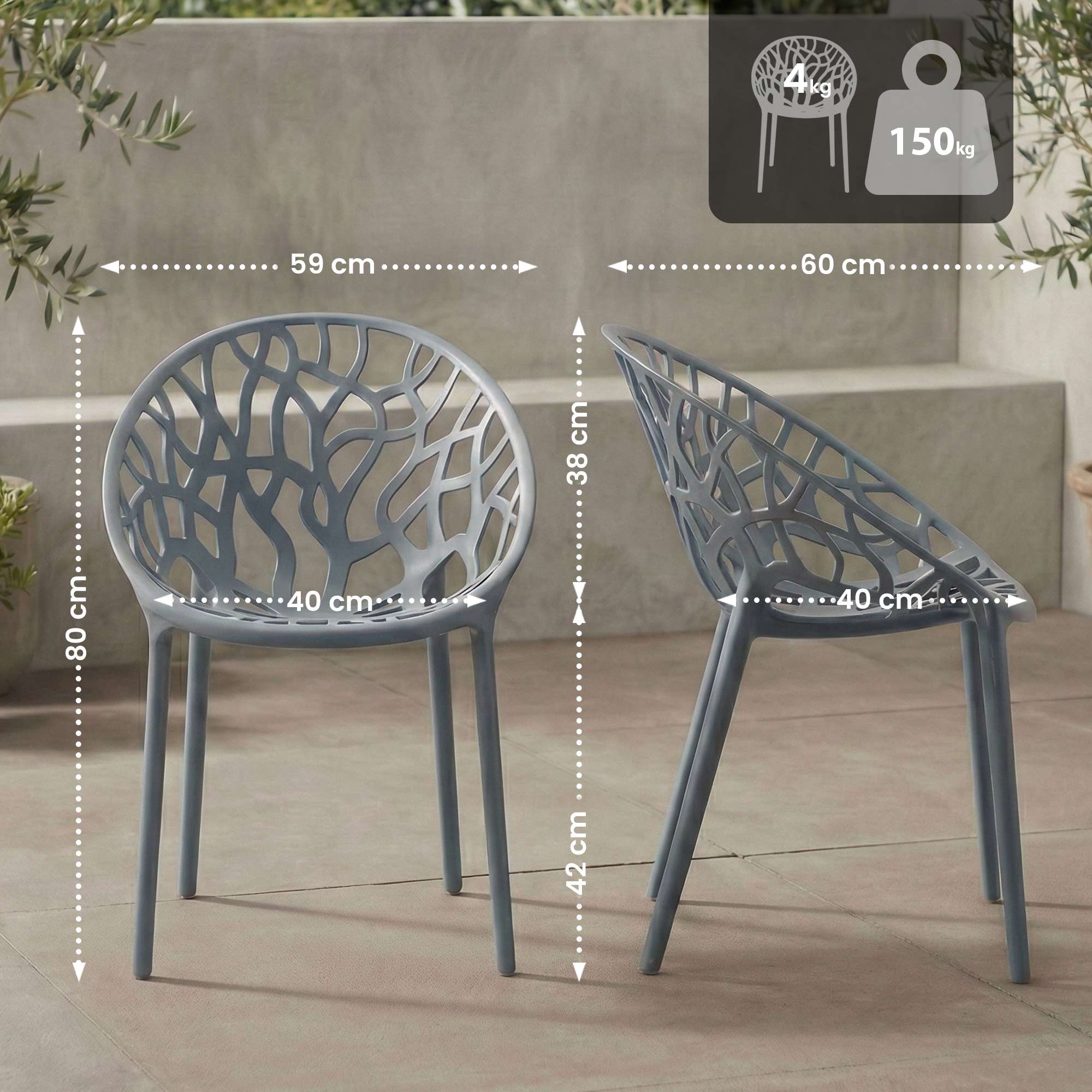 4er Set Stuhl Hope, grau