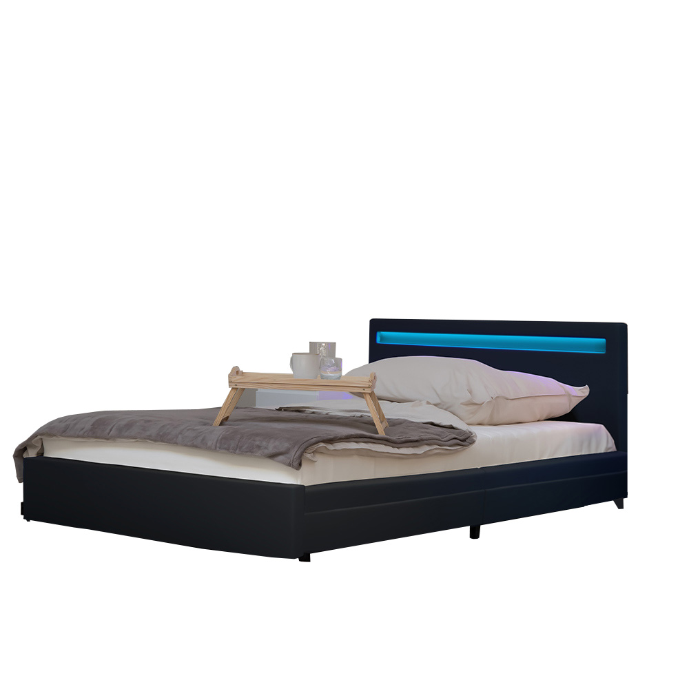 LED Bett mit Schubladen NUBE - 140 x 200 cm Dunkelgrau